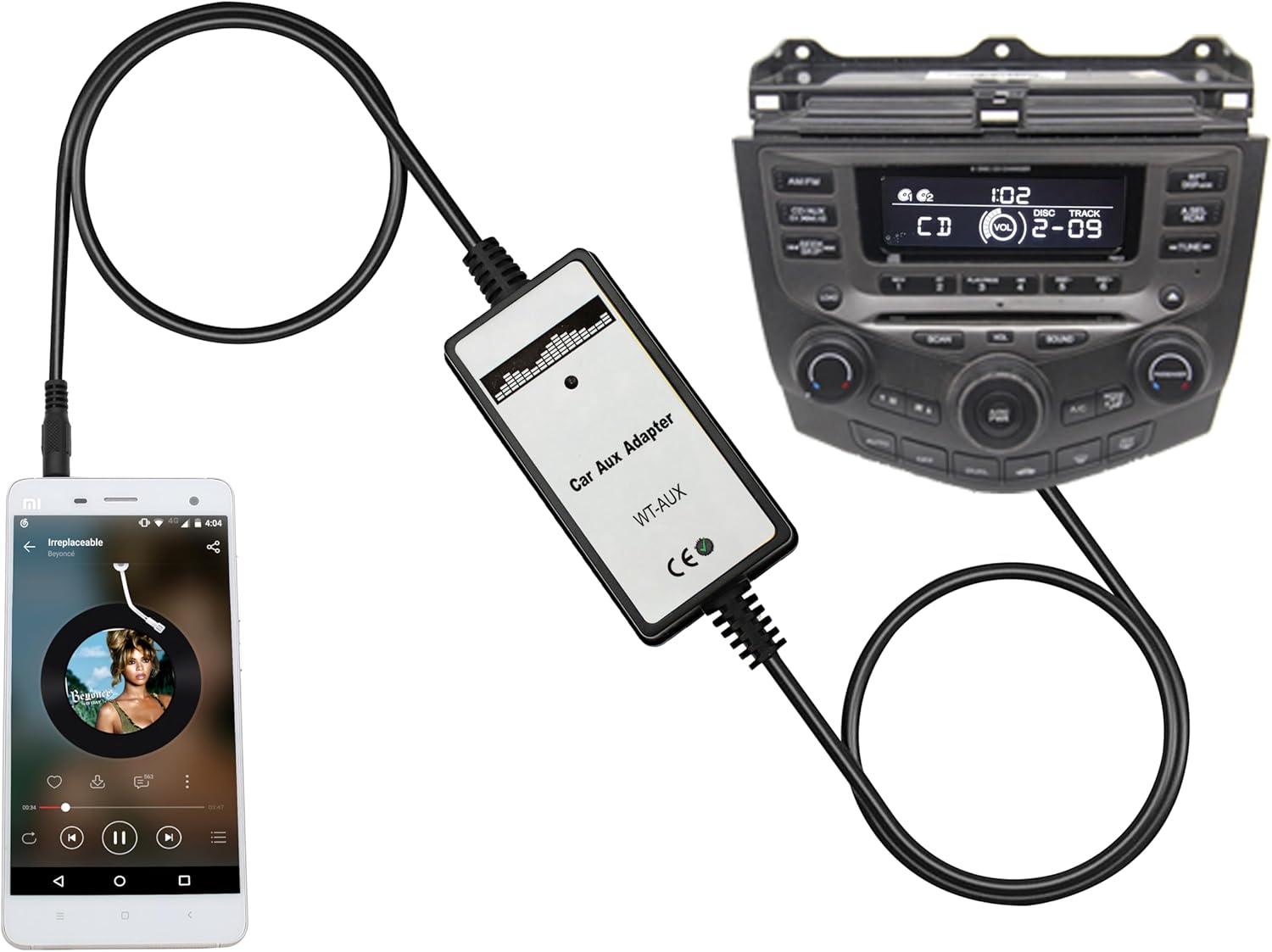 Car Audio CD to AUX Input Adapter CD Changer for Honda Accord 2003-2012, City 2002-2011, CRV 2005-2014, Civic 2006-2012, Odyssey 2005-2010, TSX 2004-2011
