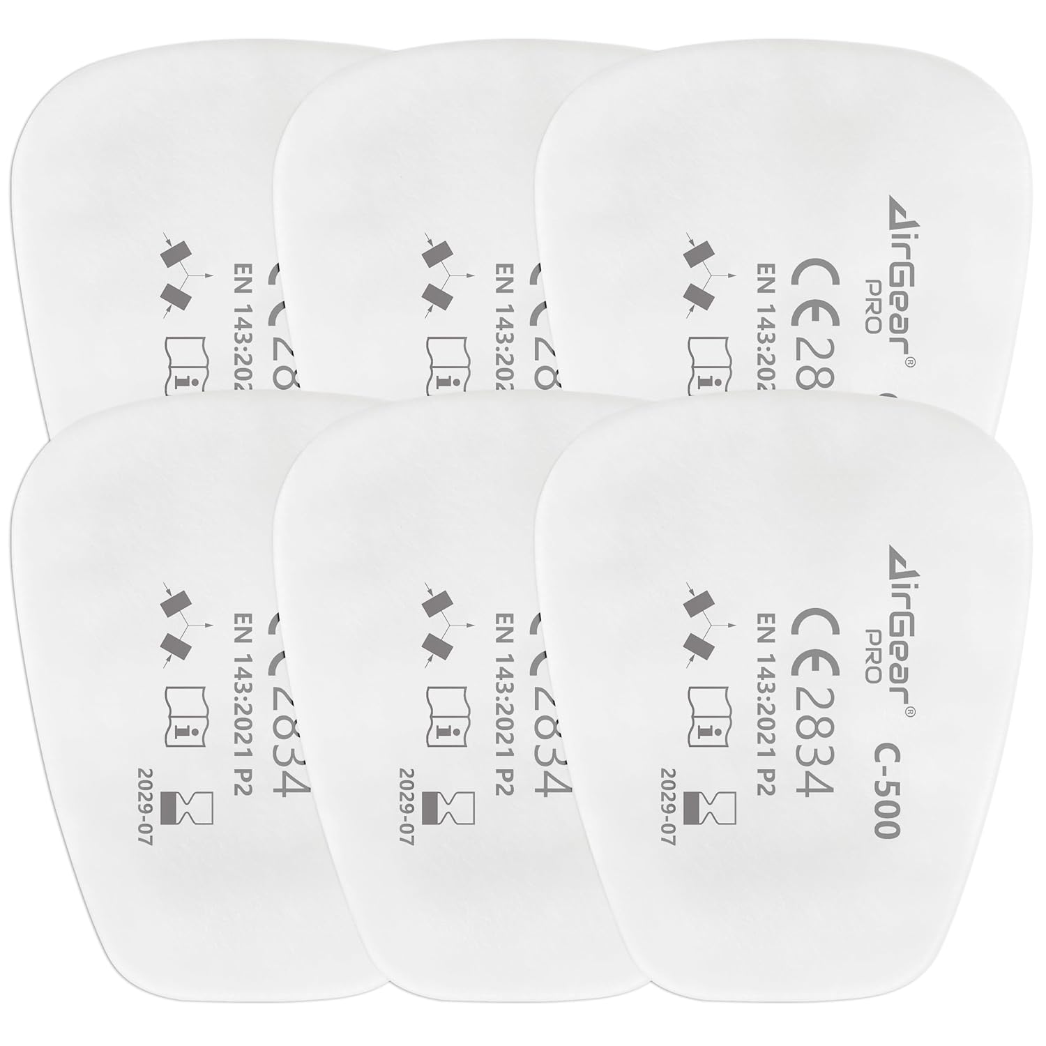 AirGearPro C-500 P2 Filters for Reusable Respirator Mask, Anti-Dust