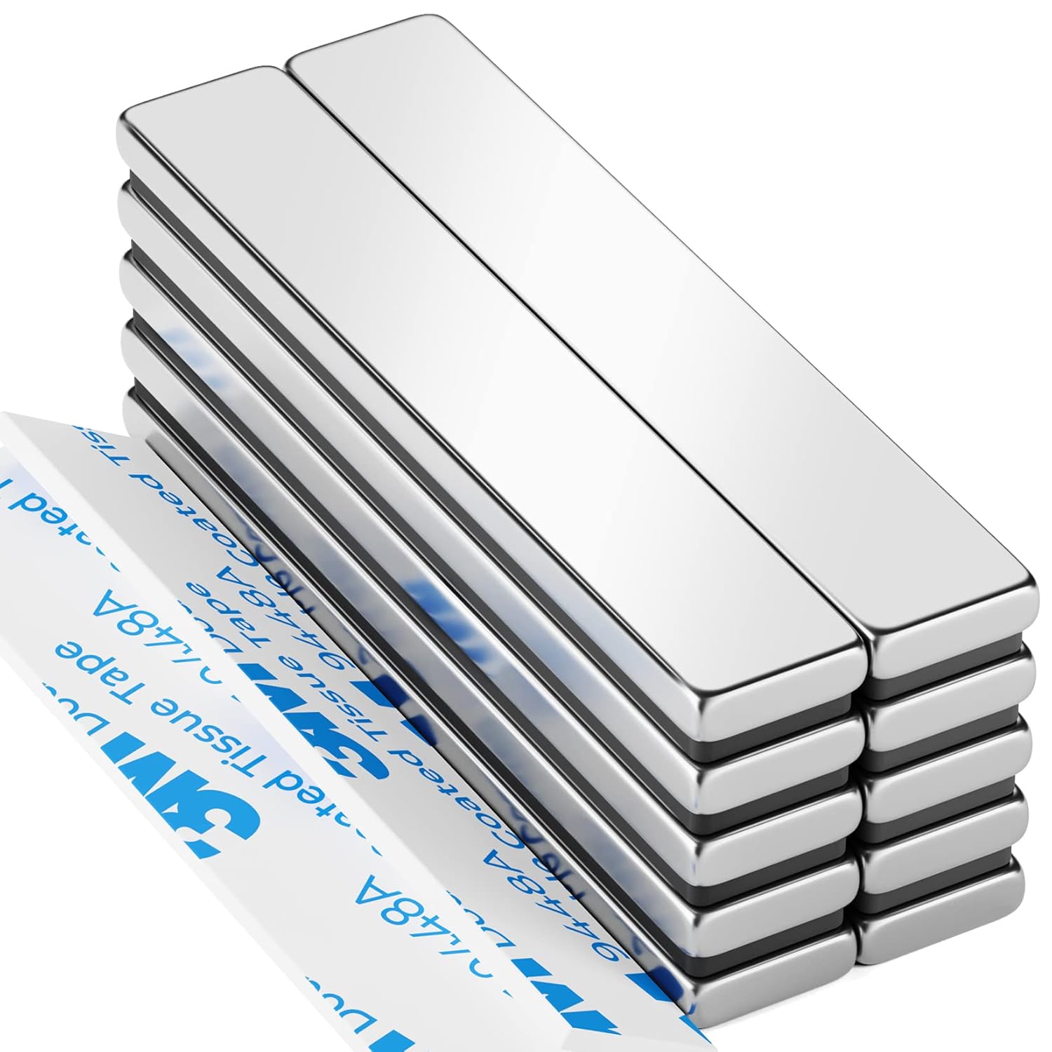 Grtard 10 Pack Neodymium Magnets Bar, 60 x 10 x 3 mm Strong Rare Earth Magnetic Bar Magnets, Extremely Powerful Magnet with 10 pcs Double-sided Adhesive for Multi-Use, DIY, Craft