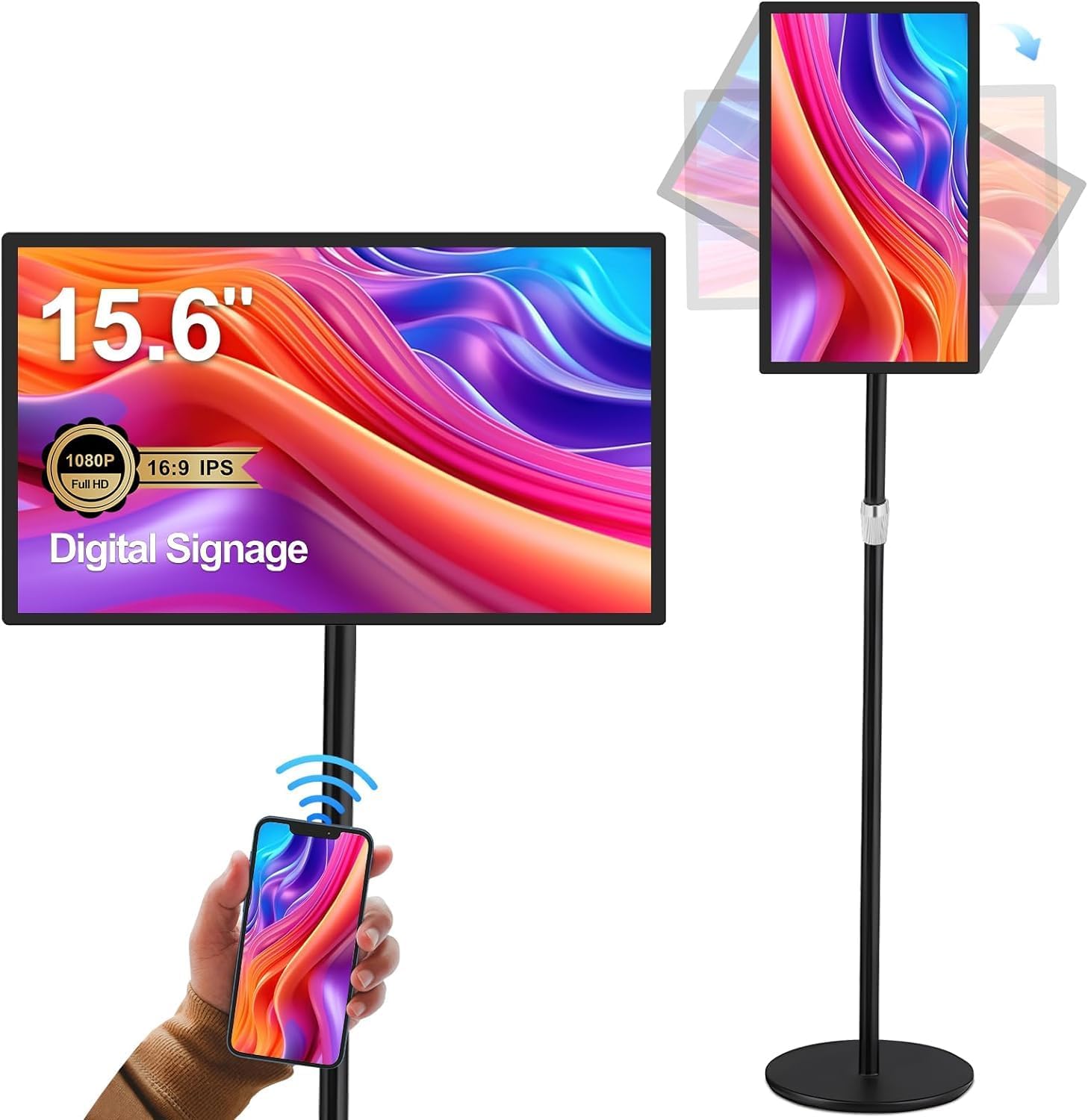 15.6" Digital Signage Display 10000 mAh Capacitive Touch Screen Advertising Display with Wireless Screen Mirroring, All in One LCD Screen HDMI-in with Android 11(2+32GB)