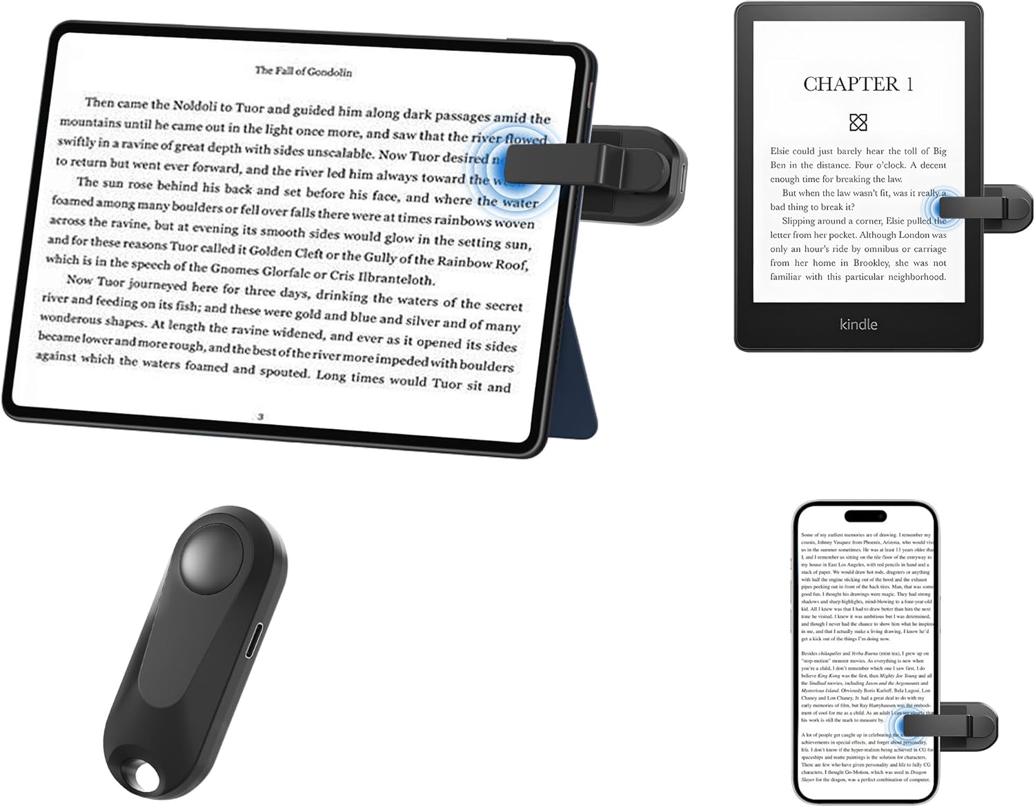 Locthal Page Turner Remote for Kindle Device Tablet Phone Reading, eBook Clicker Page Turner Control for Paperwhite Kobo eReaders Reading Accessories in Bed, Gifts for Readers