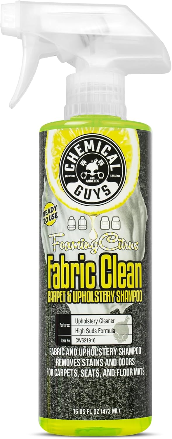 Chemical Guys CWS21916 Foaming Citrus Fabric Clean Carpet & Upholstery Cleaner, Ready To Use, Sprayable (For Carpets, Seats & Floor Mats), Safe for Cars, Home, Office, & More, 16 fl oz, Citrus Scent