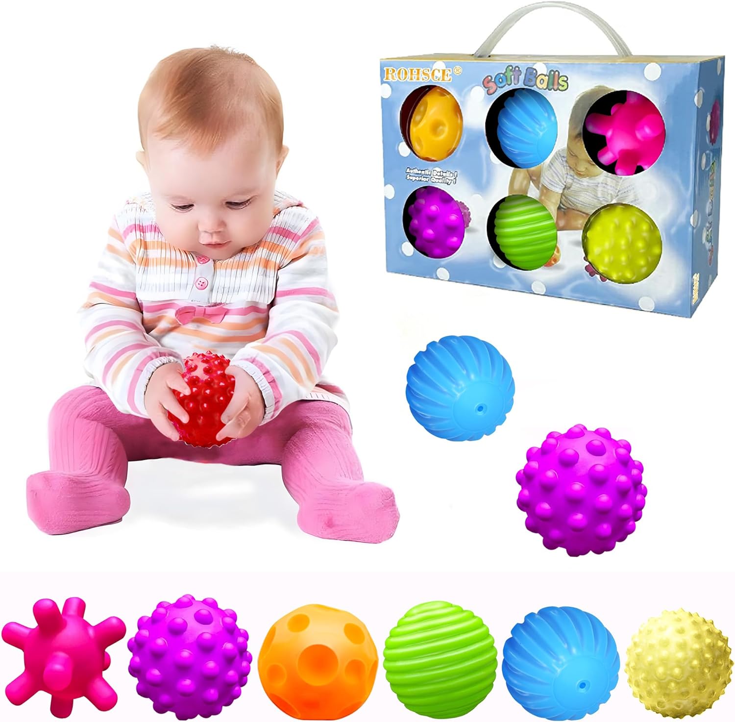 ROHSCE Textured Multi Sensory Ball Set (Rainbow Bold Set of 6)