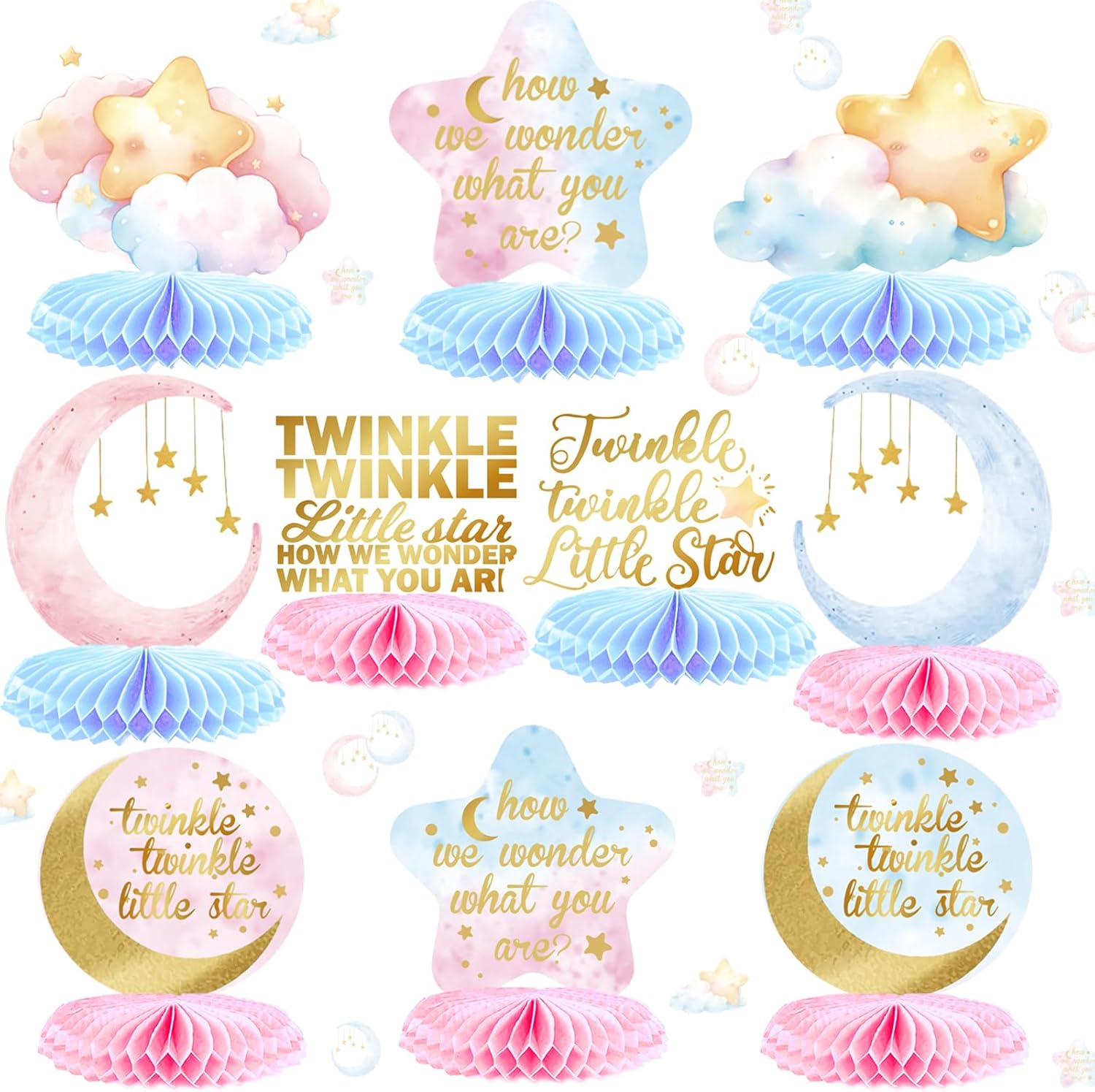 Twinkle Twinkle Little Star Honeycomb Centerpieces, Twinkle Twinkle Little Star Gender Reveal Decorations, Gender Reveal Centerpieces for Table, Twinkle Twinkle Little Star Theme Party