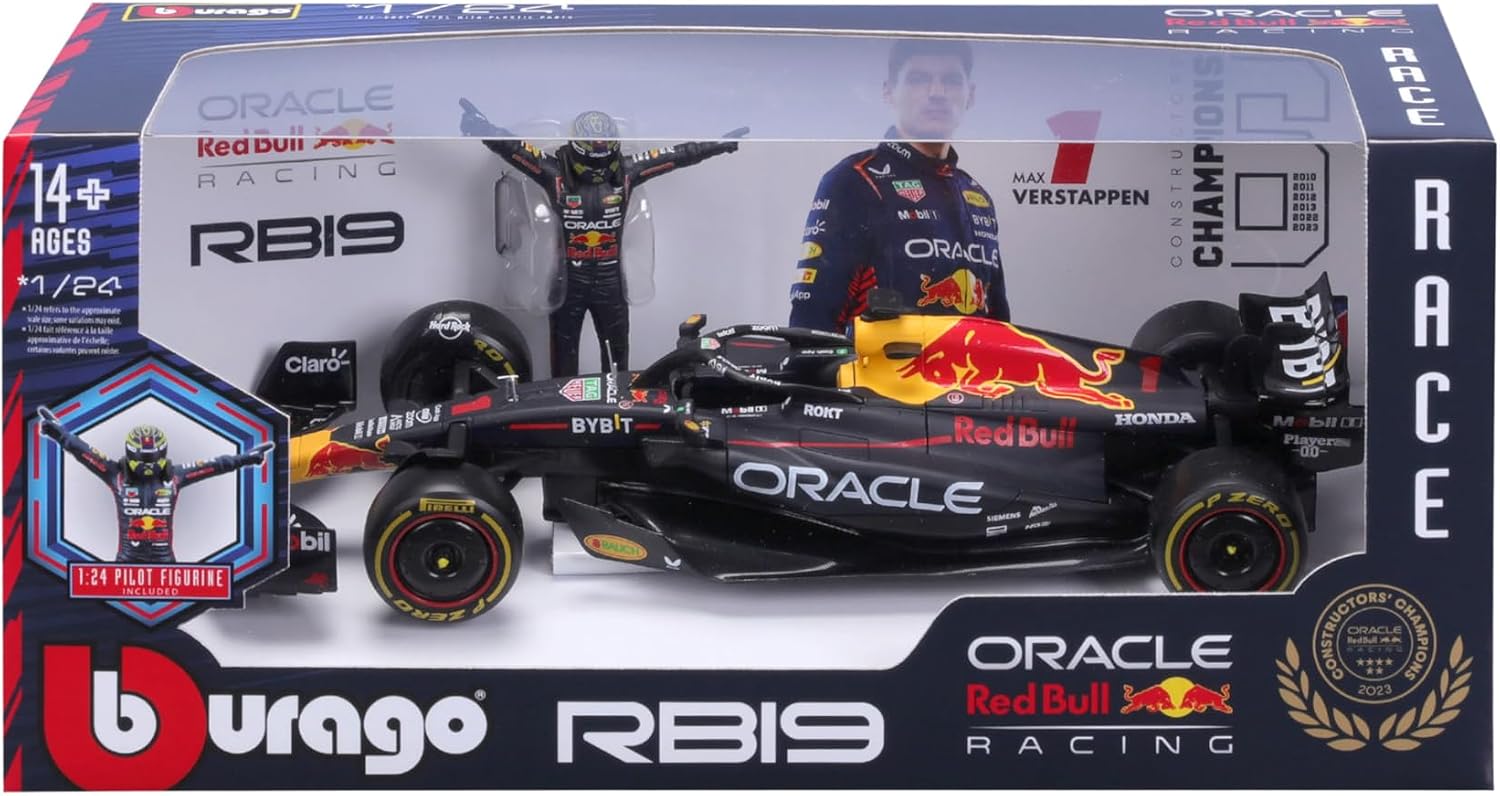 Bburago 1:24 2023 Race Oracle Red Bull RB19 Die-Cast Car with Verstappen #1 Figure