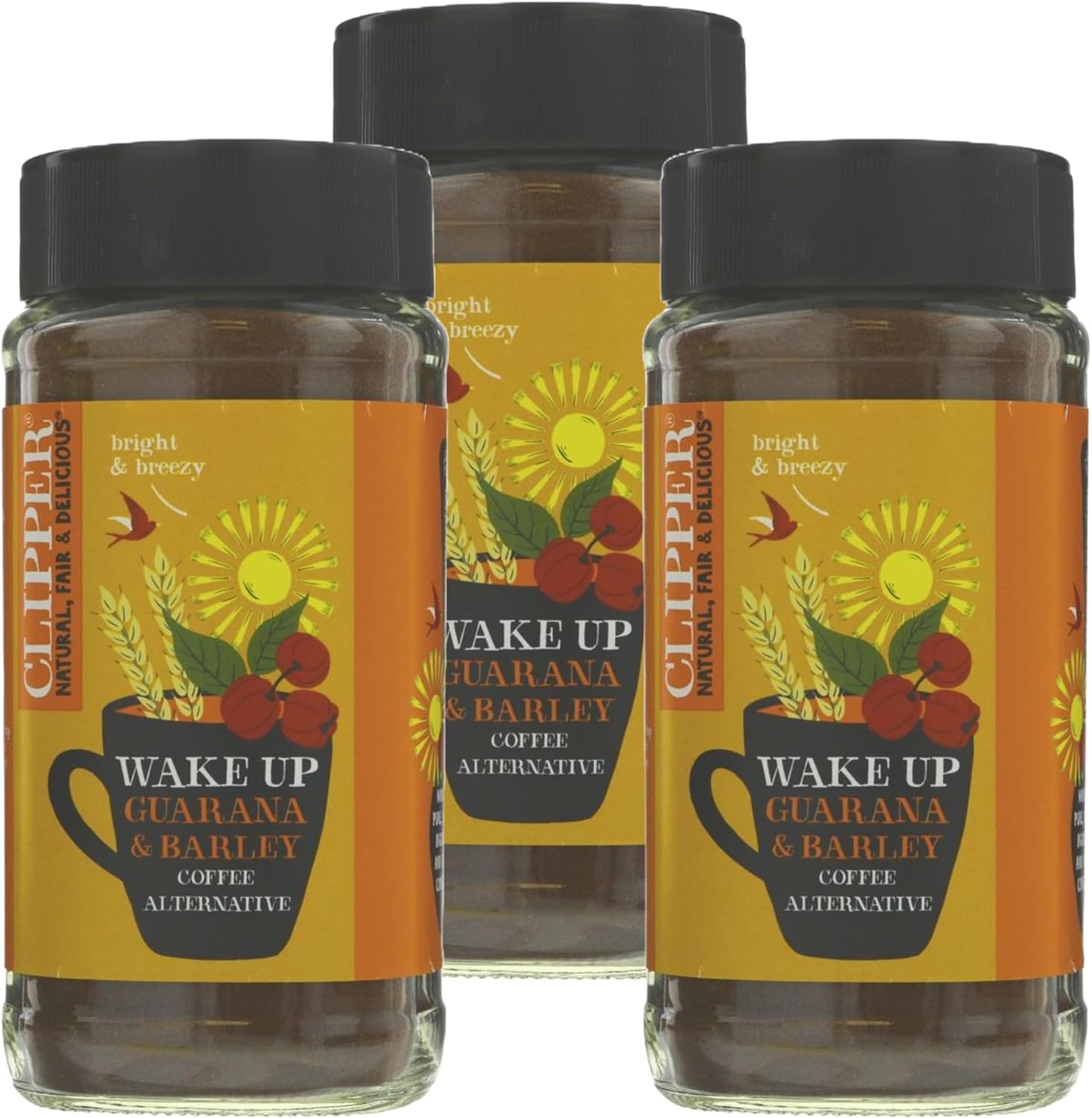 Clipper Organic Wake Up Coffee Alternative 125g | Natural Guarana & Barley Blend |New Branding of Whole Earth Organic Wake up | From SuperfoodUK (Pack of 3)