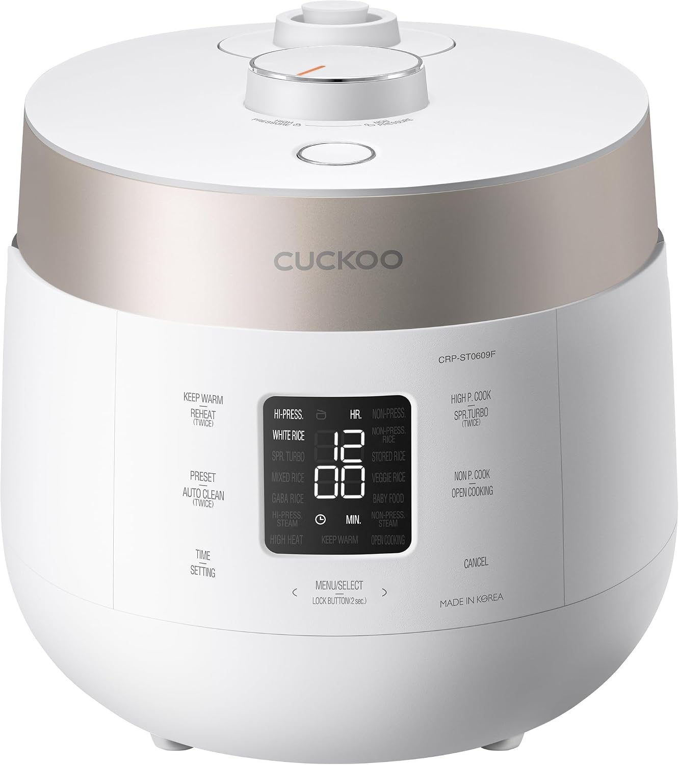 CUCKOO Twin Pressure Rice Cooker, 12-Cup Cooked, White, CRP-ST0609FW