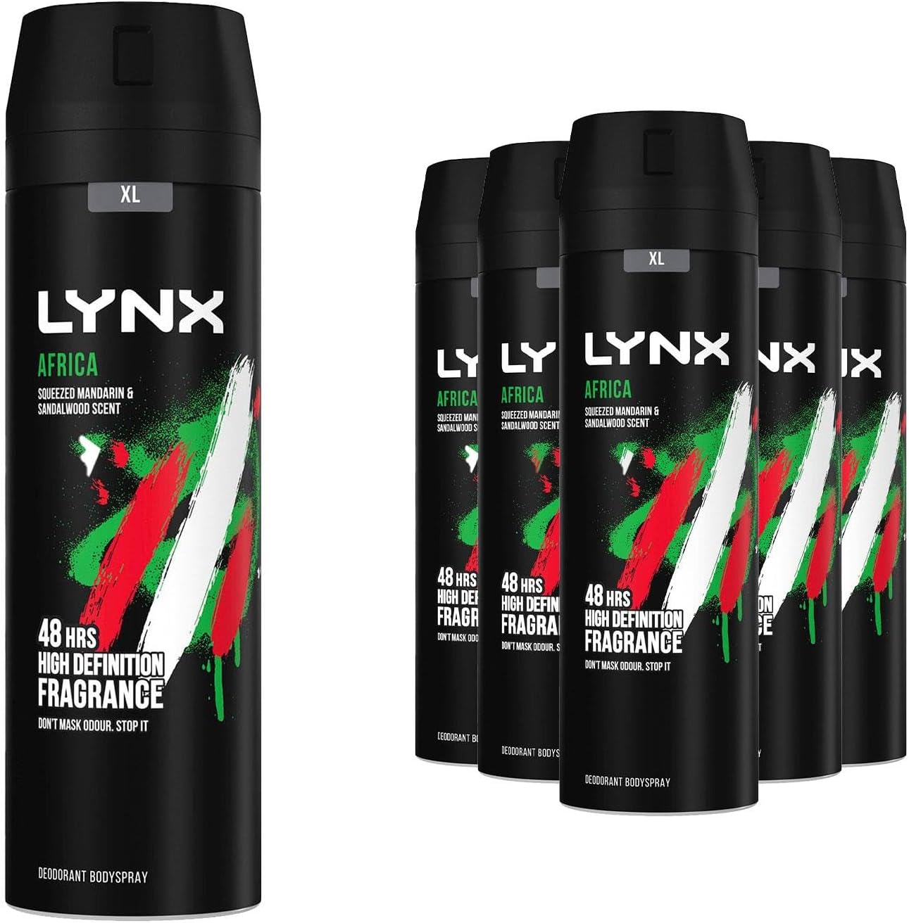 Lynx Africa Deodorant for Men, Body Spray, Deodorant Spray with 48 Hours High Definition Fragrance of Squeezed Mandarin and Sandalwood Scent, 200ml (Pack of 6)