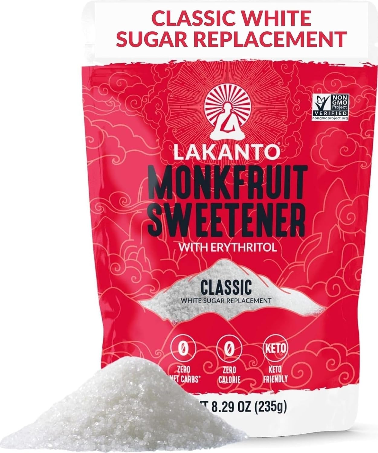 Lakanto Classic Monk Fruit Sweetener with Erythritol, 8.29 oz | White Sugar Substitute for Coffee, Tea, Baking, Cooking, Zero Calorie, Keto Diet Friendly, Monkfruit Extract