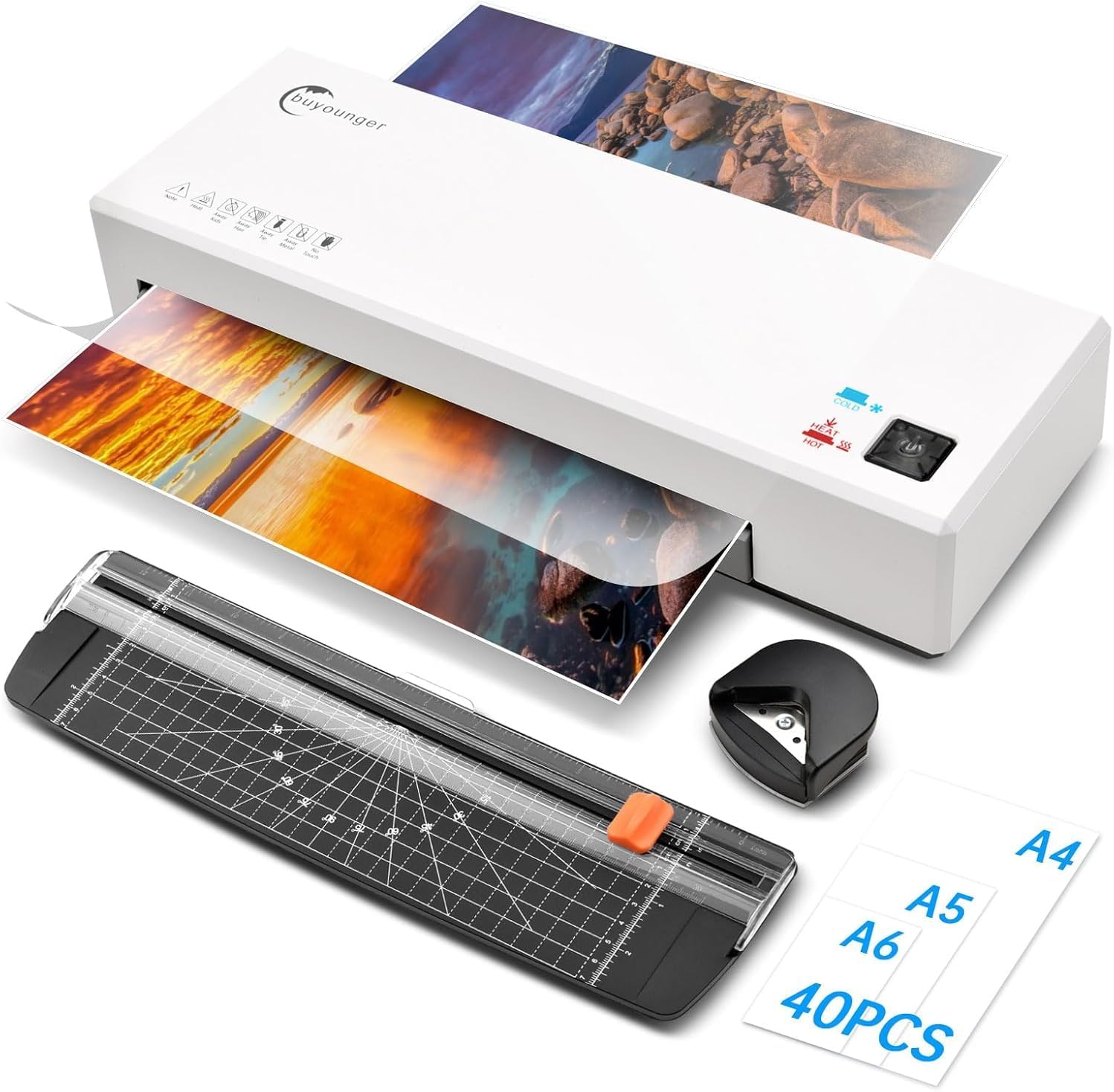 Laminator Machine with 40 Laminating Sheets, A4 Laminator Thermal and Cold with Paper Trimmer & Corner Rounder, 9-Inch Laminating Machine for Home School Office