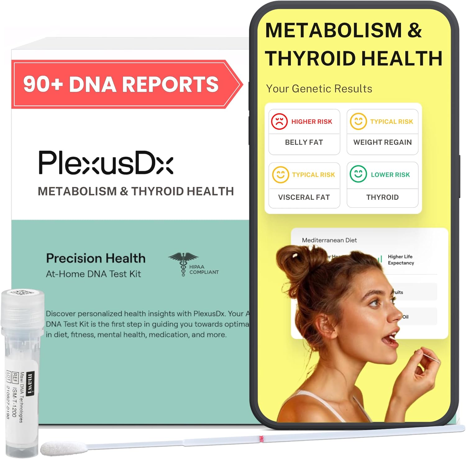 Metabolism & Thyroid Health Genetic Test | 90+ DNA Reports Including Hormones, Belly Fat, Metabolic, and Thyroid Health | Custom Supplement, Diet, and Lifestyle Recommendations