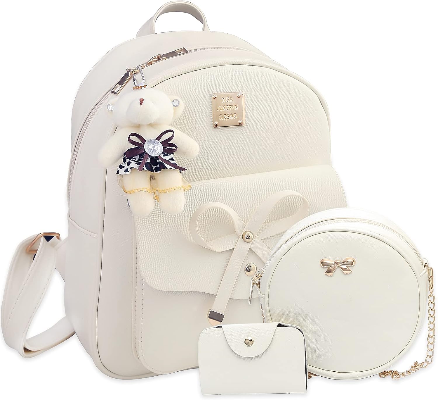 K.E.J. Cute Mini Backpack Bowknot Leather Backpack 3-PCS Small Backpack Purse for Women