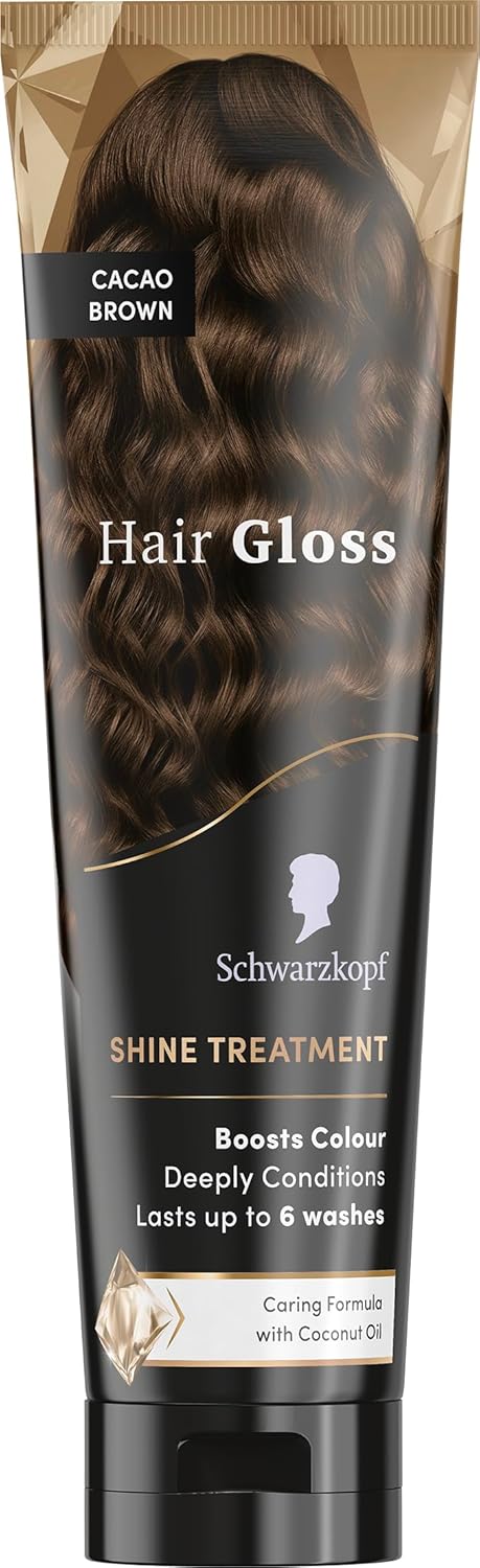 Schwarzkopf Hair Gloss Shine Treatment Cacao Brown 150ml, Semi-Permanent Hair Dye, Temporary Hair Treatment to Condition and Colour Hair, Contains Coconut Oil, Enhances Colour and Reduces Breakage