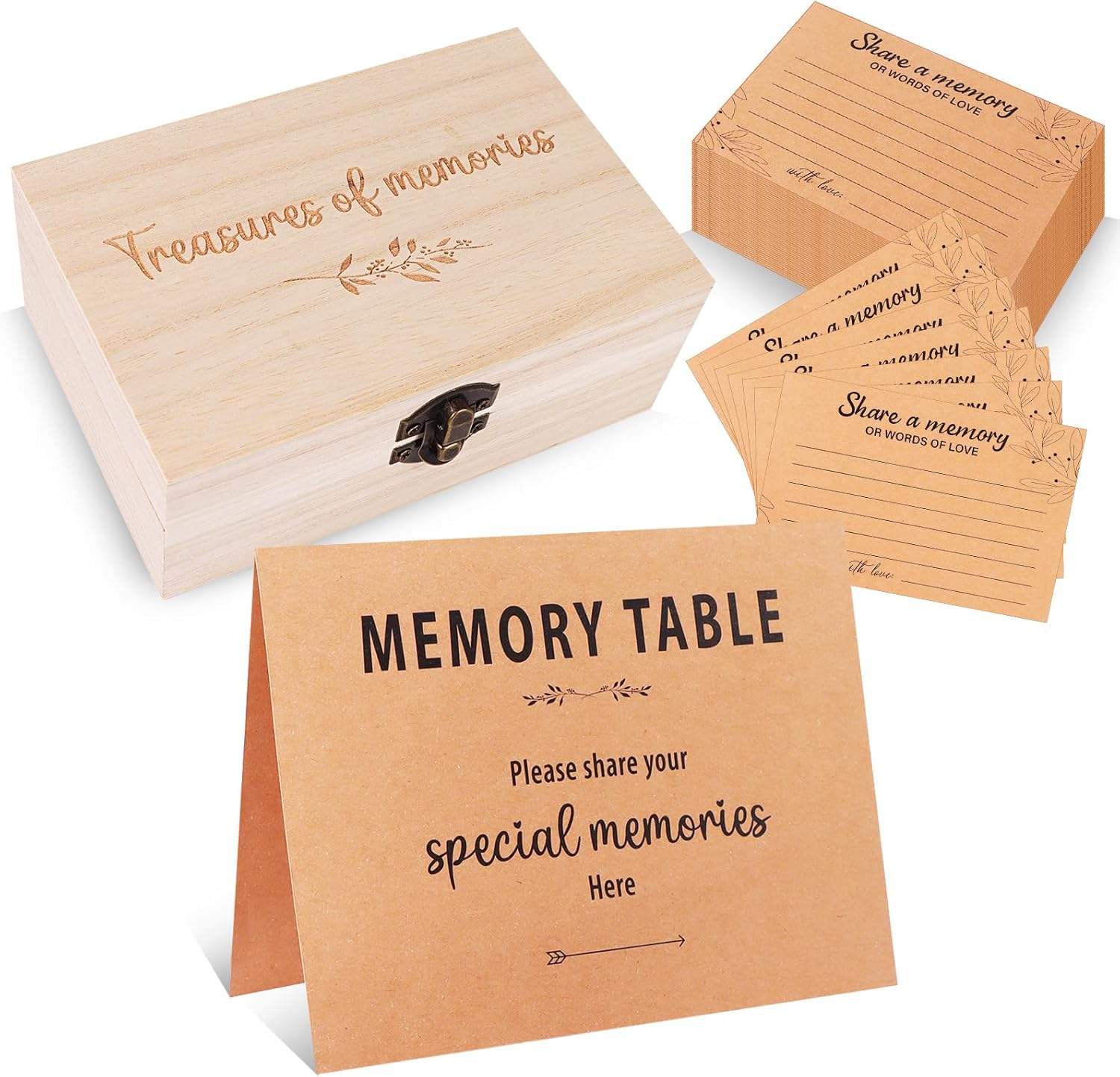 CCCYMM Celebration Of Life Share A Memory Card Sets 1 Wooden Memory Box with 1 Table Sign 50 Share A Memory Cards for Funerals Weddings Birthdays Graduations Bridal Shower Keepsake Decorations Gifts