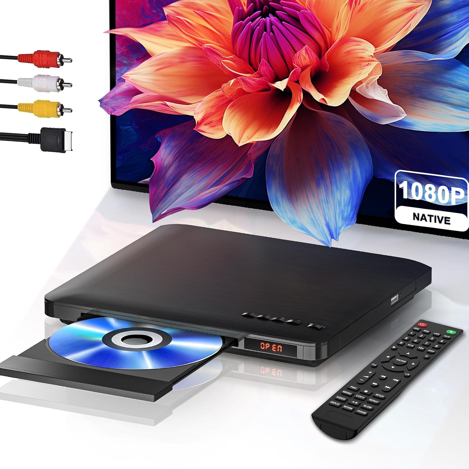 DVD Player for TV with HDMI RCA Output, 1080P Full HD | Play All Region DVDs CDs, USB Input, Memory Playback, CD Copy Function, PAL/NTSC System