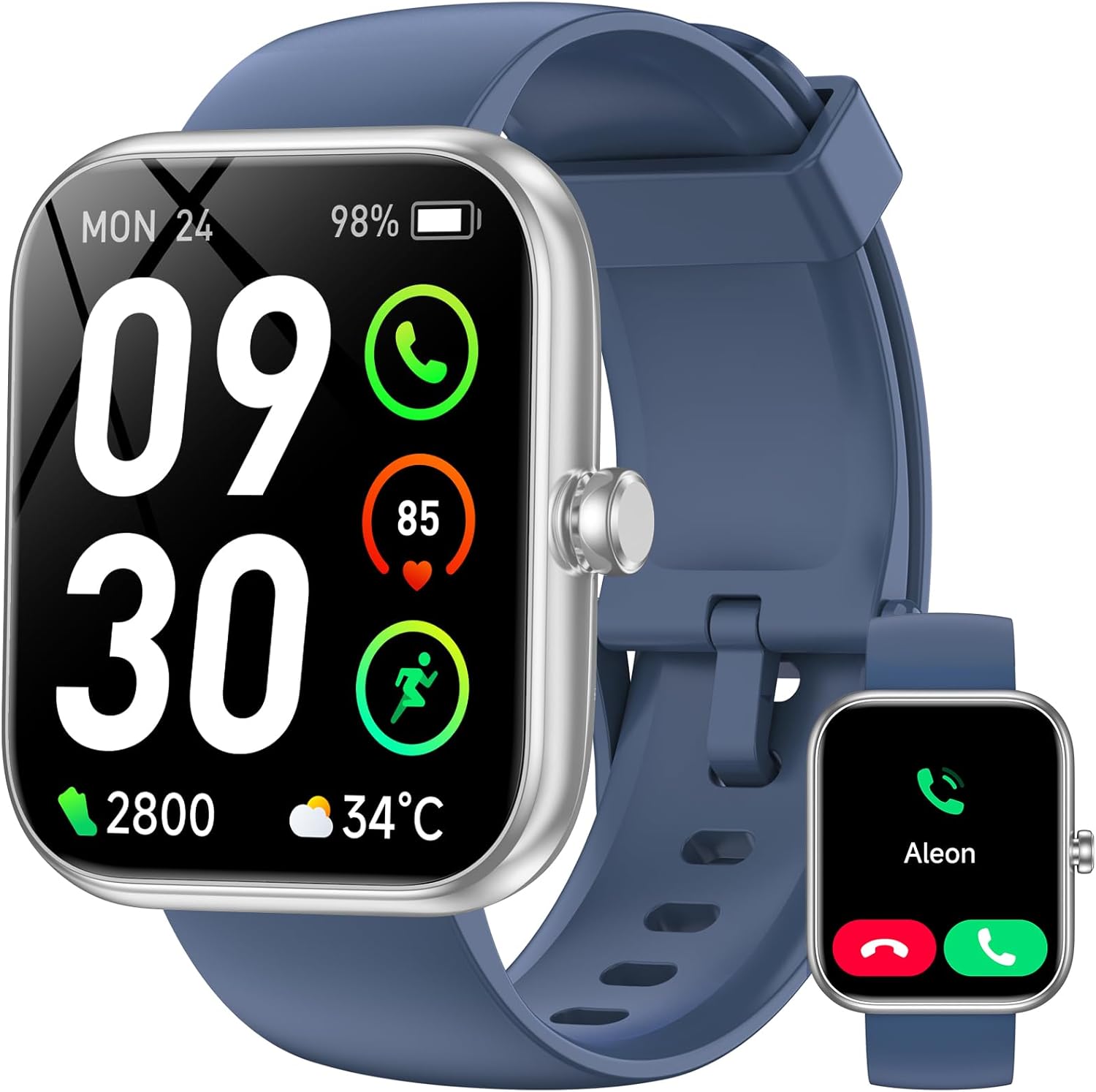 Smart Watch with Alexa Built-in‌, 1.83" HD Fitness Tracker with Bluetooth Calls/Messages, IP68 Waterproof, 120+ Sports Modes, 24/7 Heart Rate/Sleep Smartwatch Compatible with iOS/Android (Blue)