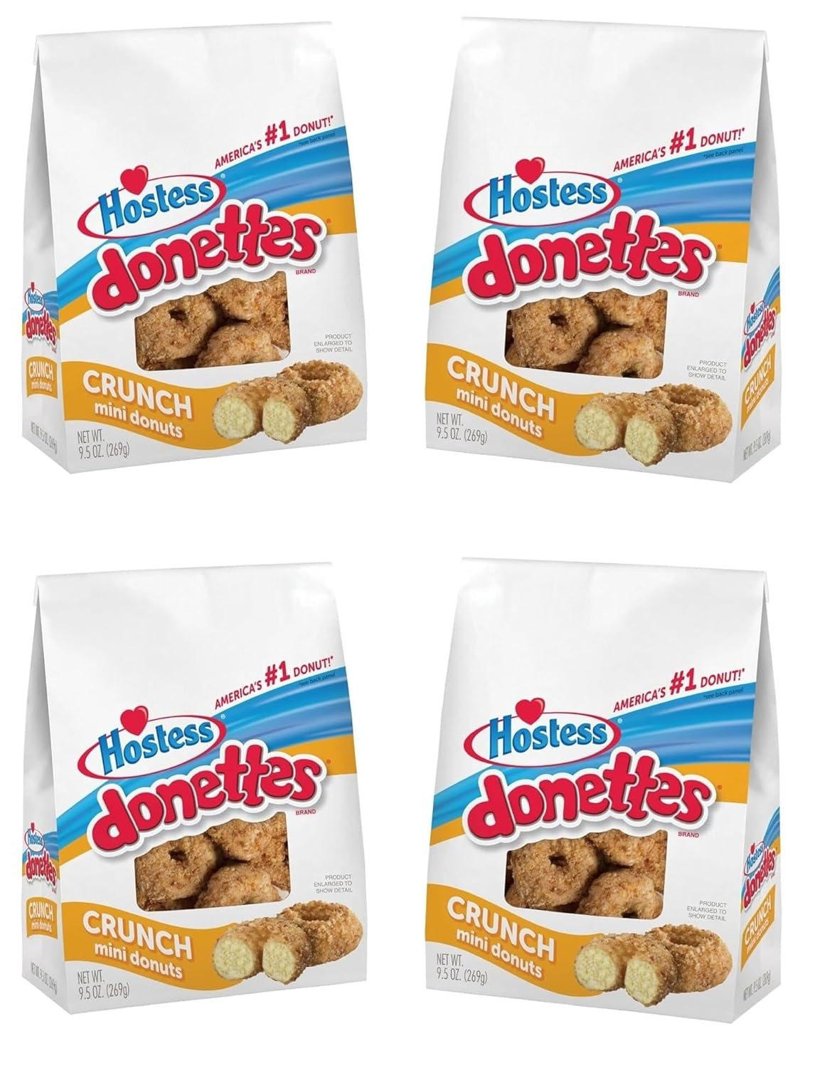 Hostess Donettes - Crunch Mini Donuts - Sweet Coconut Crunch - 9.5 Oz Bag - Pack of 4