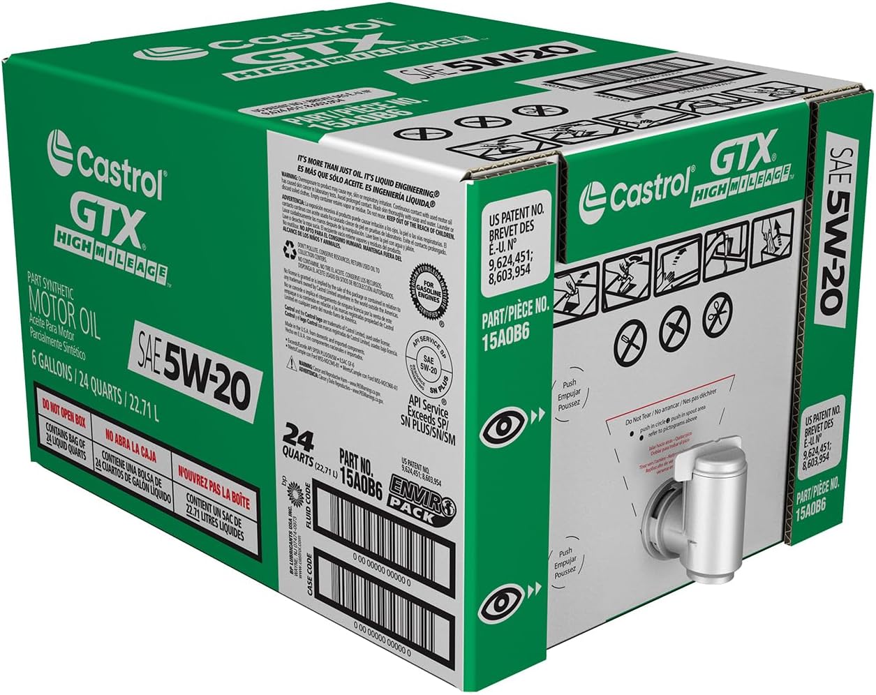 Castrol GTX High Mileage 5W-20 Synthetic Blend Motor Oil, 6 Gallon Enviro-Pack