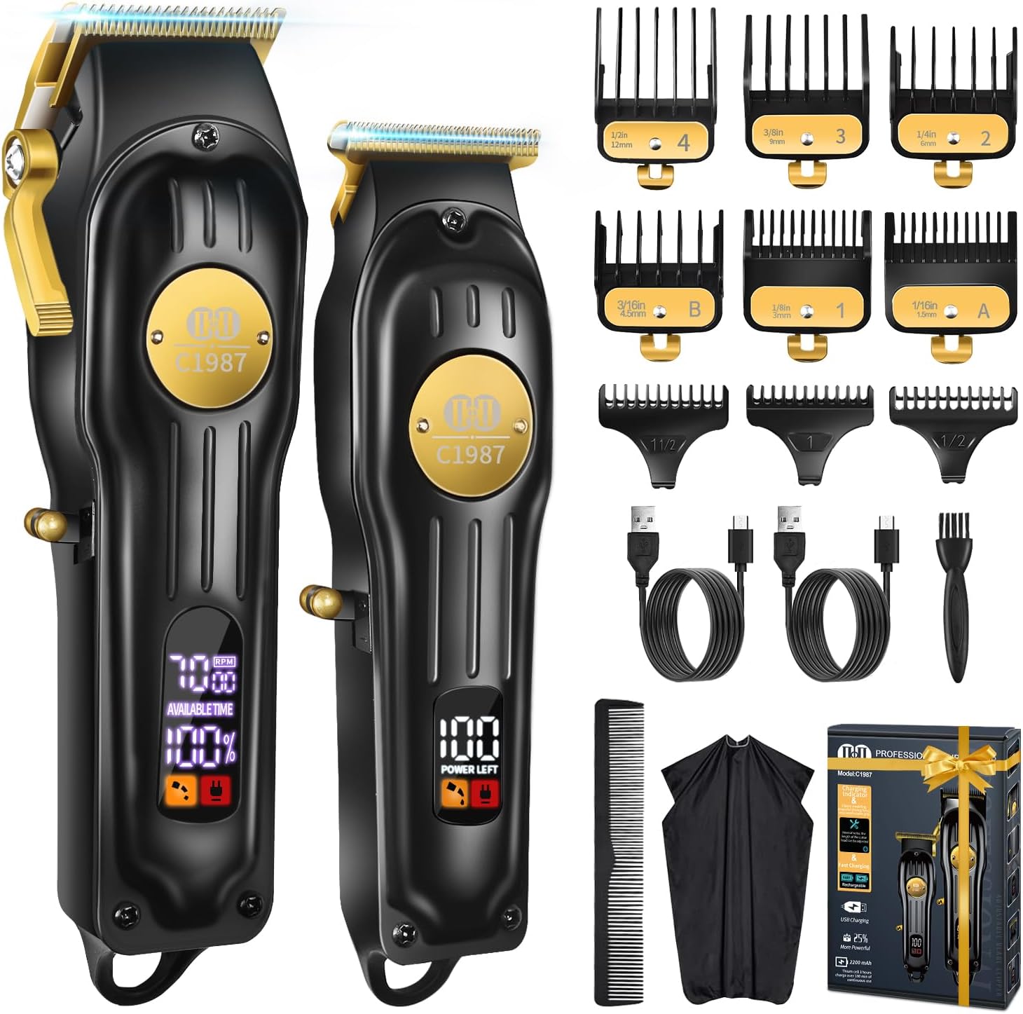 CIICII Mens Hair Clippers and Trimmers Set, Professional Cordless Barber Clippers for Hair Cutting Kit (Rechargeable USB Adjustable Beard & Hair Trimmer Haircut Kit) Clippers for Men DIY Home Salon