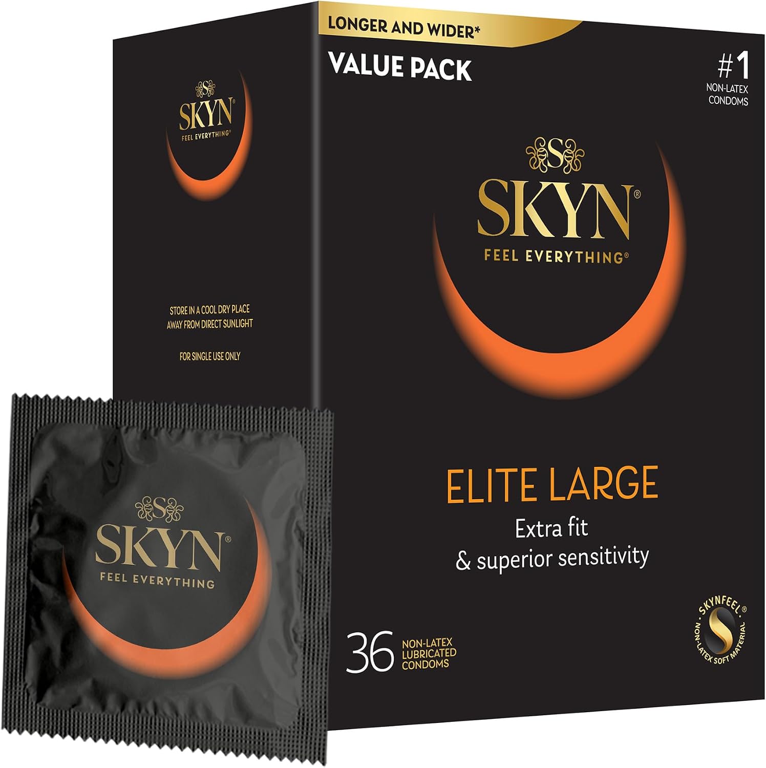 SKYN Elite Large Condoms – 36 Count – Ultra-Thin, Lubricated Latex-Free Condoms, Longer and Wider for a More Comfortable Fit