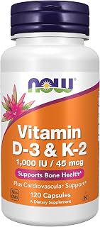 NOW Supplements, Vitamin D-3 & K-2, 1,000 IU/45 mcg,Plus Cardiovascular Support*, Supports Bone Health*, 120 veg Capsules