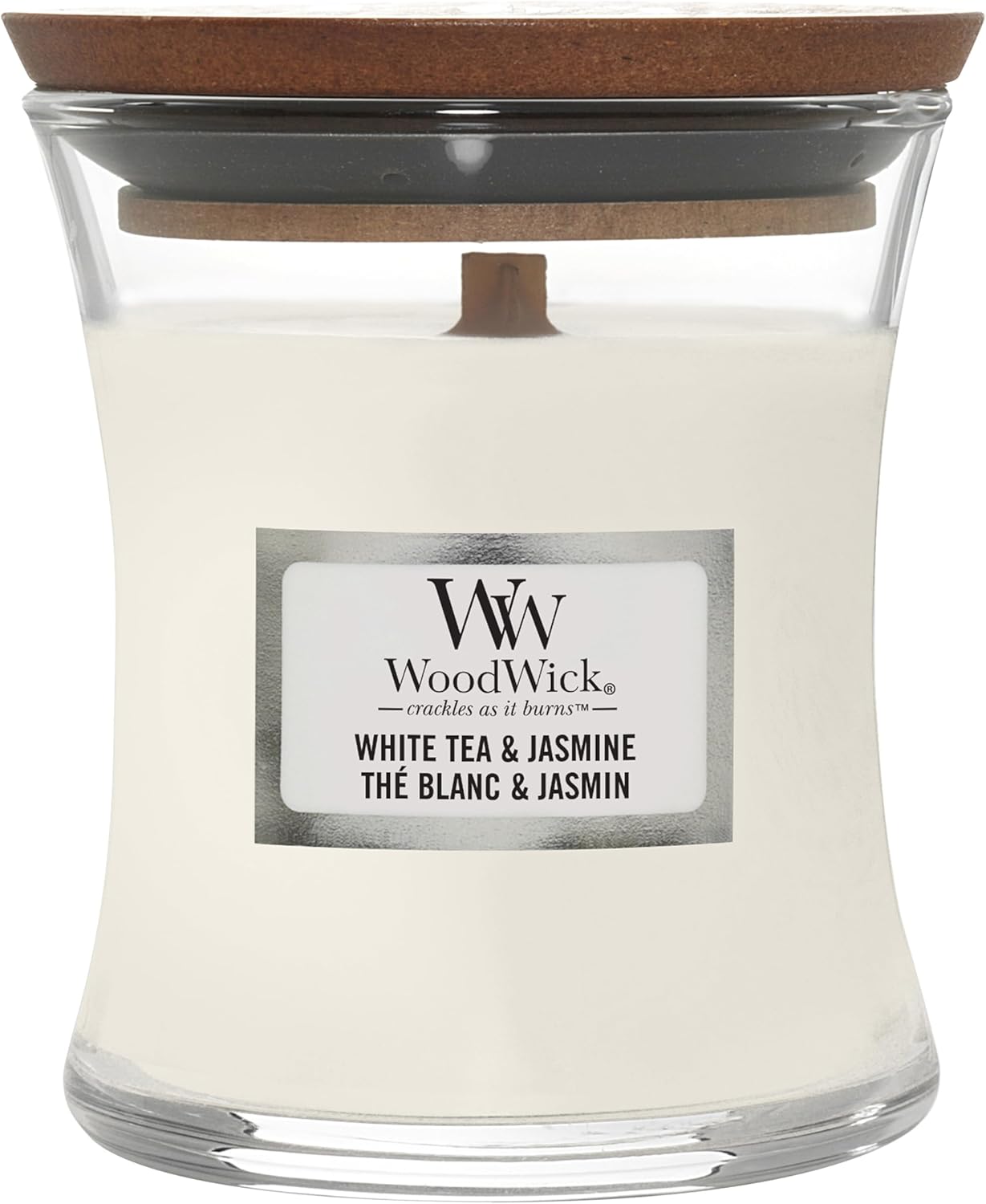 WoodWick Scented Candle with Crackling Wick | White Tea & Jasmine Mini Hourglass Candle | Up to 20 Hours Burn Time | Perfect Gifts for Women
