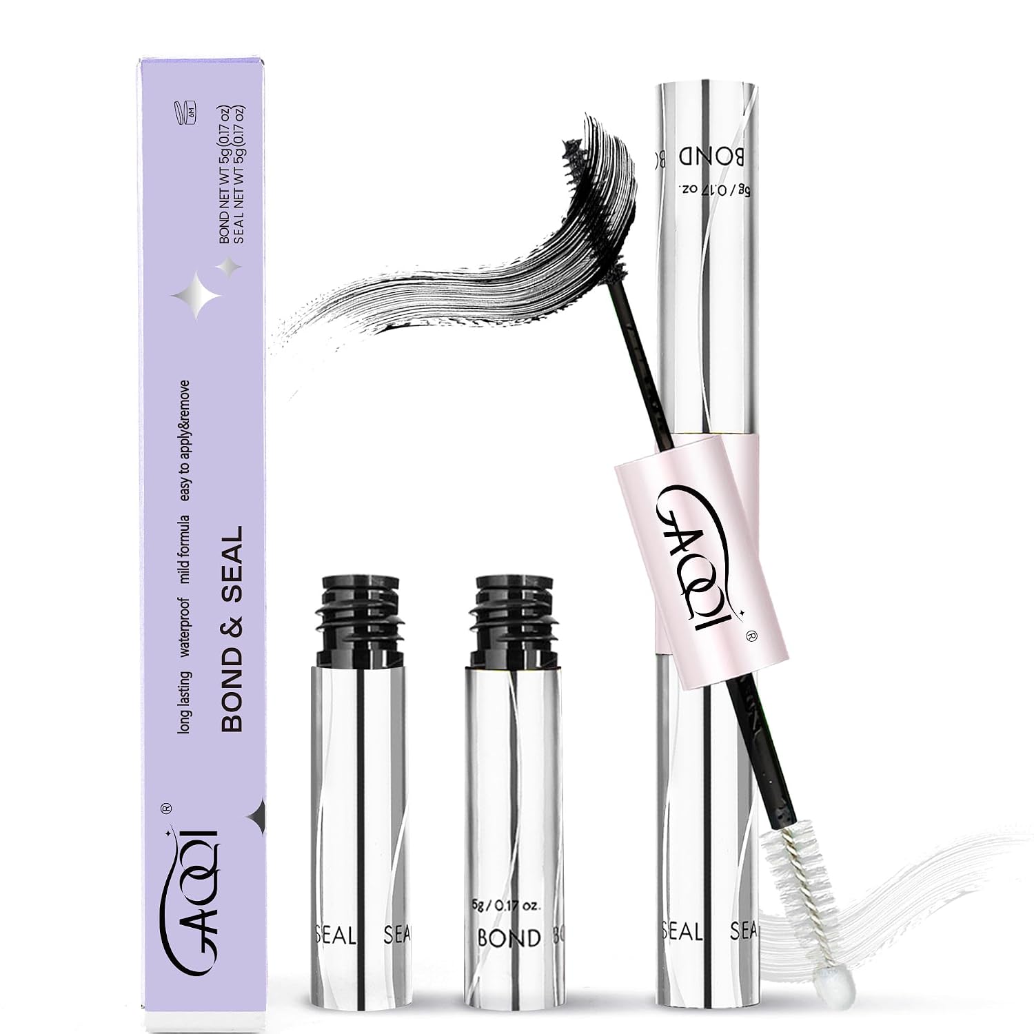 GAQQI Lash Cluster Glue, Waterproof Bond and Seal Lash Glue, Black - 10ml