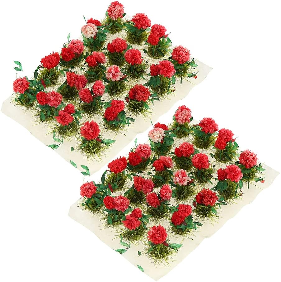Yetaha 40 PCs Miniature Flower Vegetation Groups Dollhouse Accessories Cluster Handmade Premium Static Model Miniature Shrubs Flower Grass for Garden Architecture Building Scenery (Rosebush, Red)
