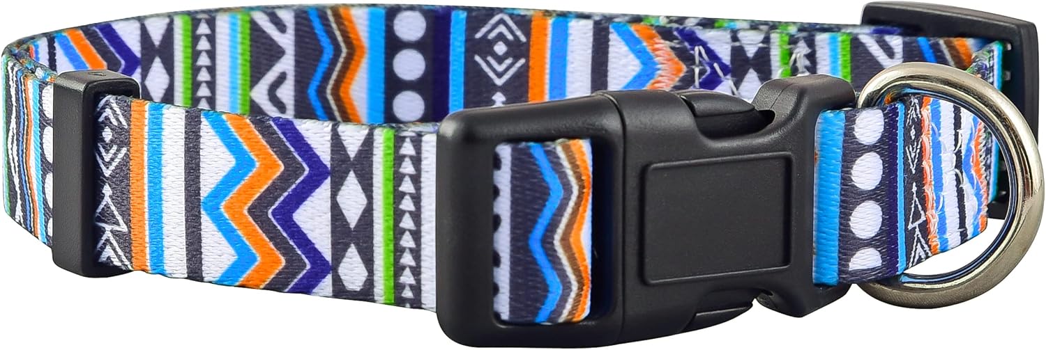 Native Pup Western Dog Collar, Cute Designer Aztec Tribal Pattern, Male Female (Small, White)