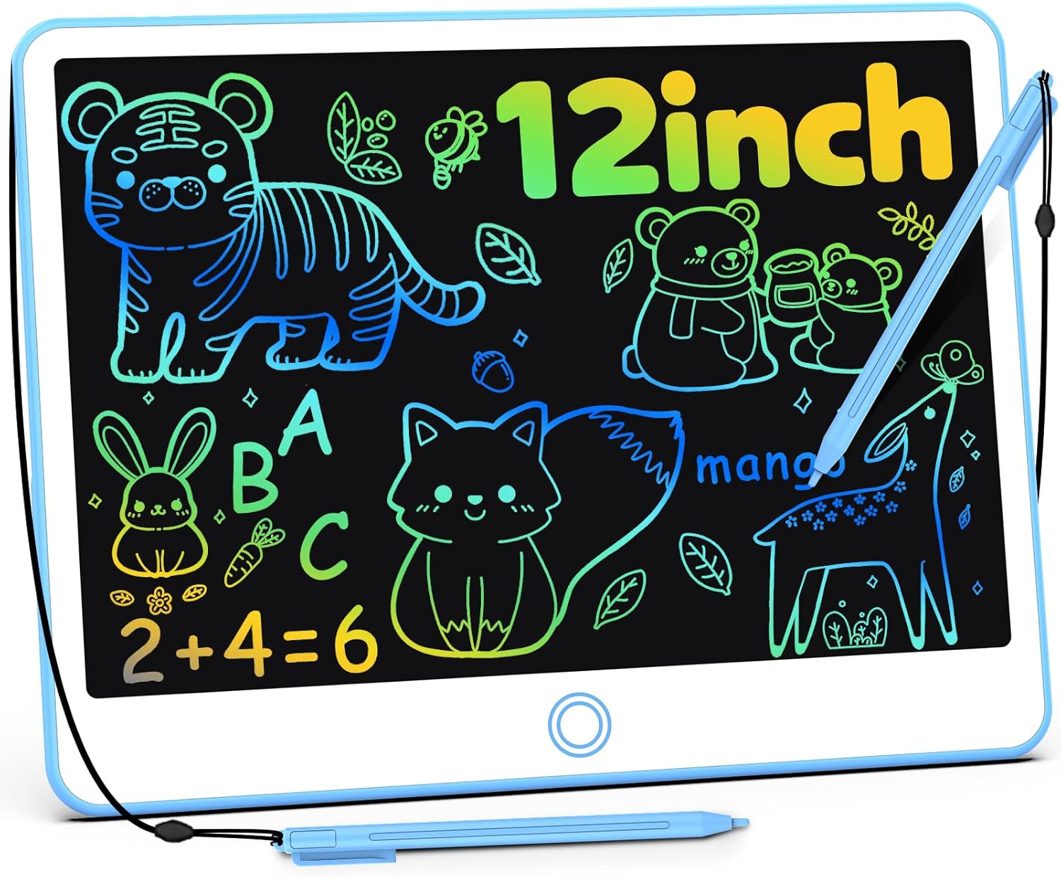 LCD Writing Tablet for Kids, 12 Inch Erasable Doodle Board Colorful Toddler Drawing Pad Mess Free Coloring Board Games Toys Gifts for Toddlers Boys Girls Adults