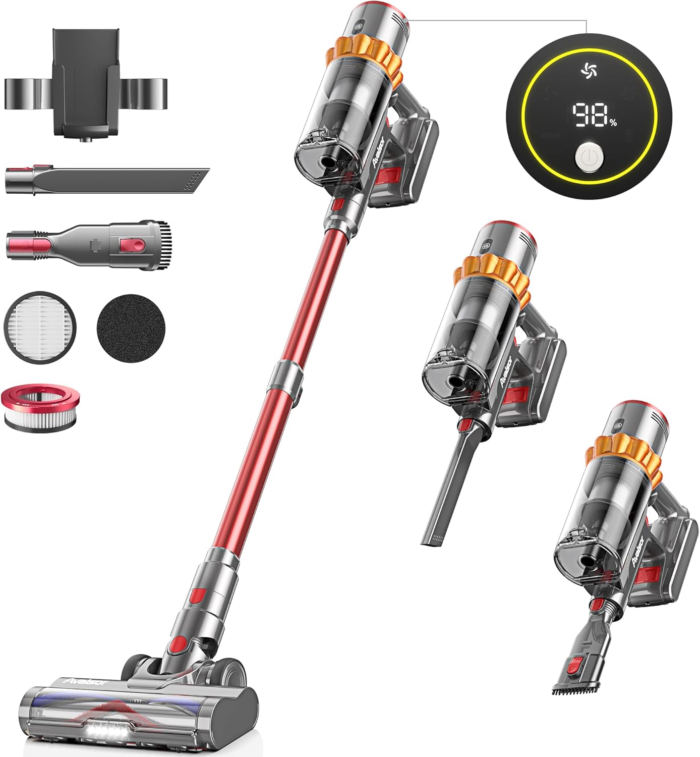 Avalsor Cordless Vacuum Cleaner, 550W/45KPa/65Min Vacuum Cleaner, Ultra Quiet Automatic Charging Cordless Vacuum, 1.6L Capacity, with LED Display/Anti-Tangle Brush for Hardwood Floor, Carpet, Pet Hair