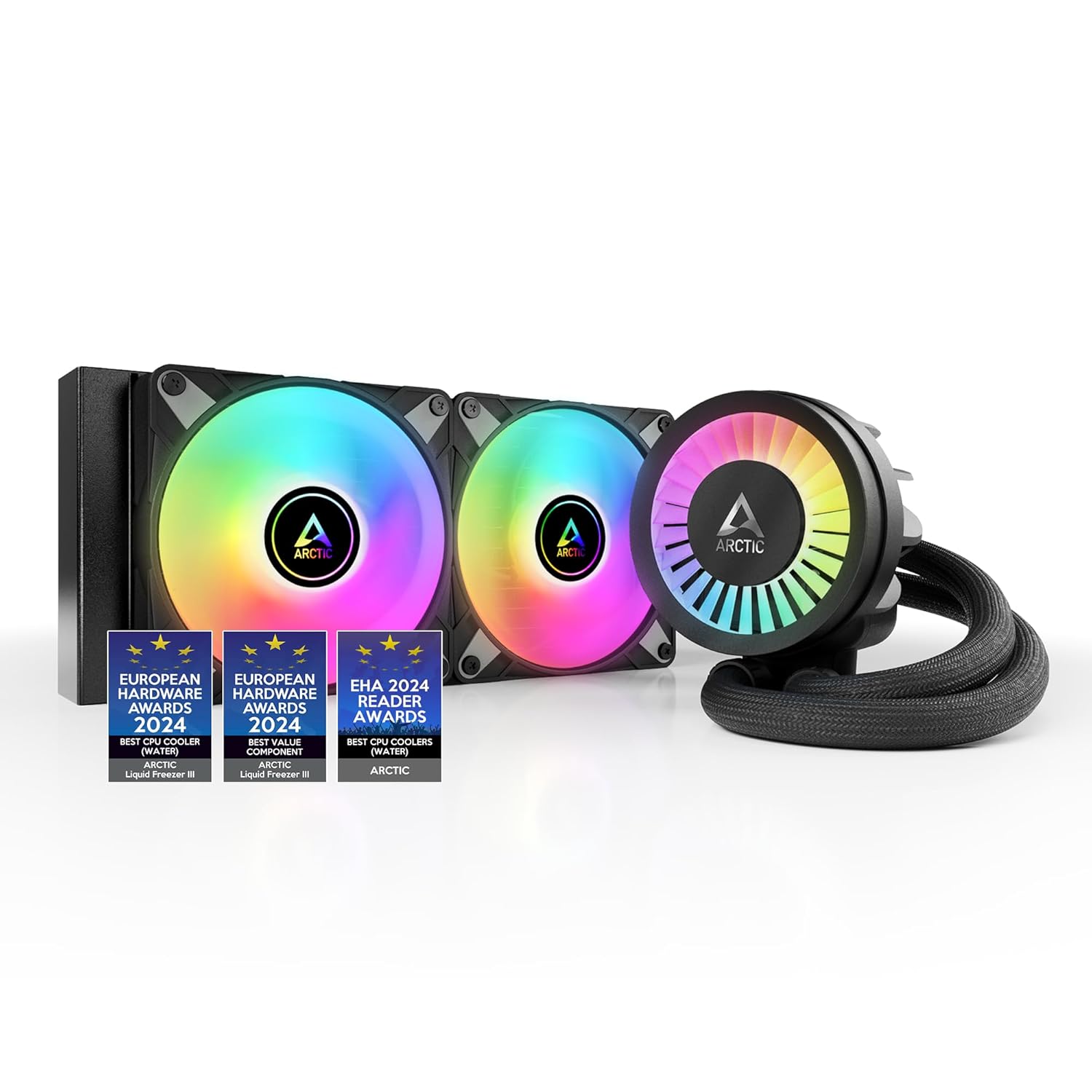 ARCTIC Liquid Freezer III 240 A-RGB - Water Cooling PC, All-in-One CPU AIO Water Cooler, Intel & AMD compatible, efficient PWM-controlled pump, fan: 200-1800 rpm, LGA1851/1700 Contact Frame - Black