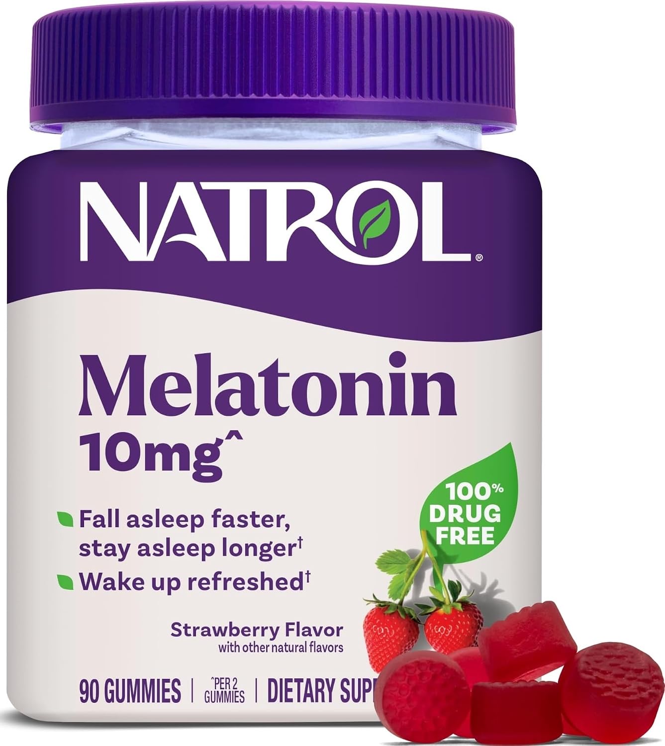 Natrol Melatonin 10 mg Gummies, Sleep Support for Adults, 90 Gummies | Supplement to Fall Asleep Faster & Stay Asleep Longer, Wake Up Refreshed, 100% Drug-Free, Strawberry-flavored, 45 Day Supply