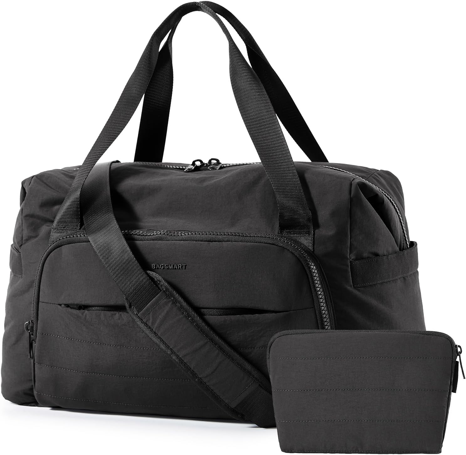 BAGSMART Travel Duffle Bag, Weekender Bags for Women Large Carry on Overnight Bag, Gym Bag with Trolley Sleeve, Personal Item Travel Bag Workout Dance Bag, Black
