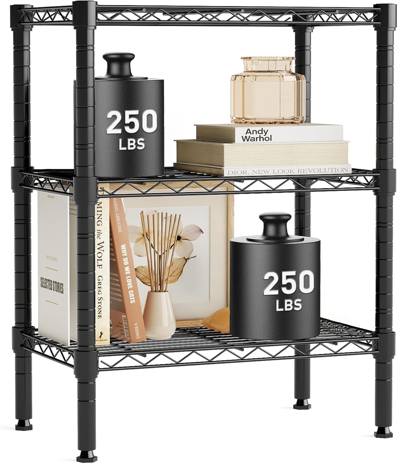 OLIXIS 3 Tier Storage Shelves, Metal Wire Rack Shelving Unit, Adjustable Heavy Duty Standing Shelf Organizer for Closet Bathroom Kitchen Garage Laundry Pantry, 13.8" D x 23.6" W x 30" H