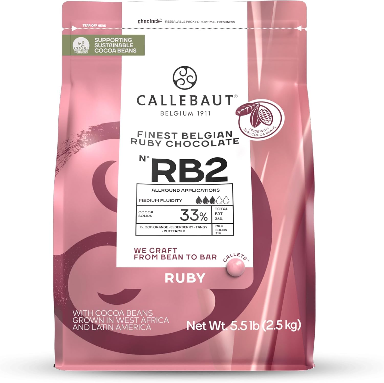 Callebaut RB2 Finest Belgian Ruby Chocolate Couverture Callets 32.8% 2.5kg