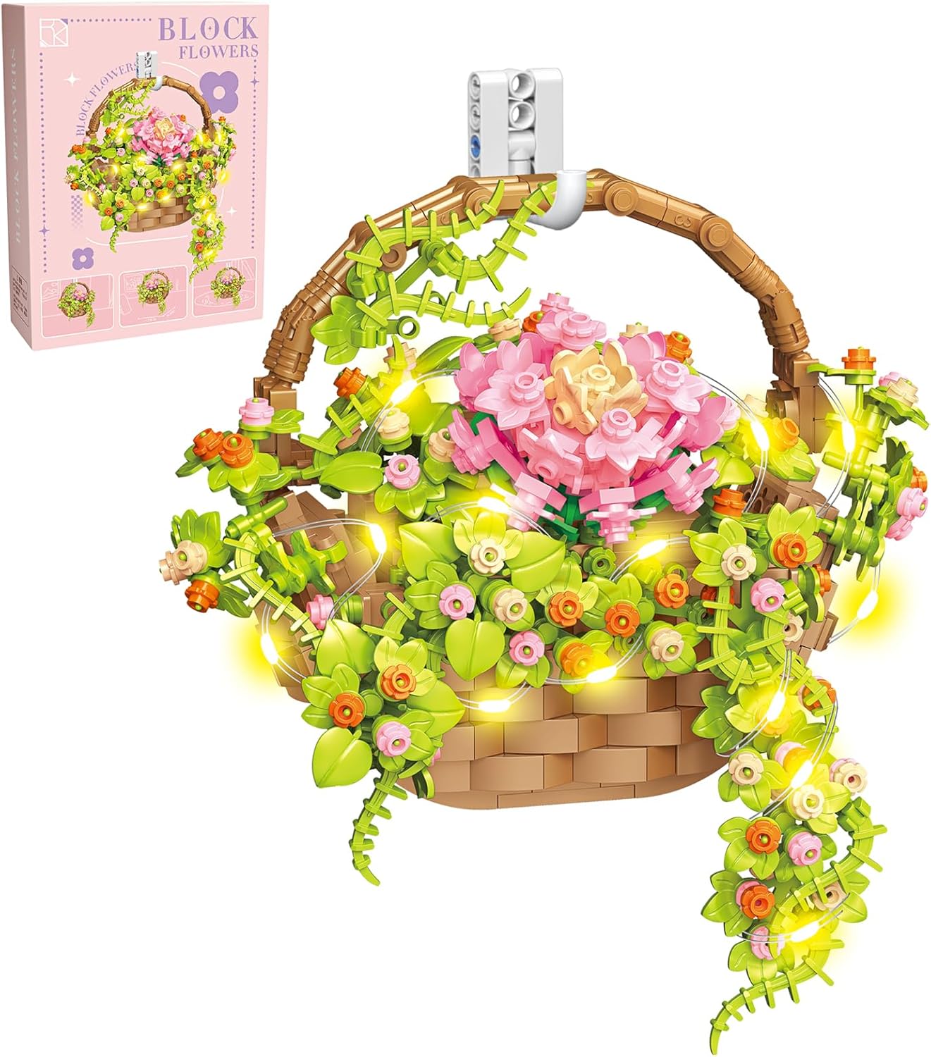 Flower Bouquet Building Set with LED Light, Flowers Basket Bonsai Botanical Collection Building Toys for Adults And Kids, Home Decor Gift for Valentine's Day, Birthday, Christmas Day(691PCS)