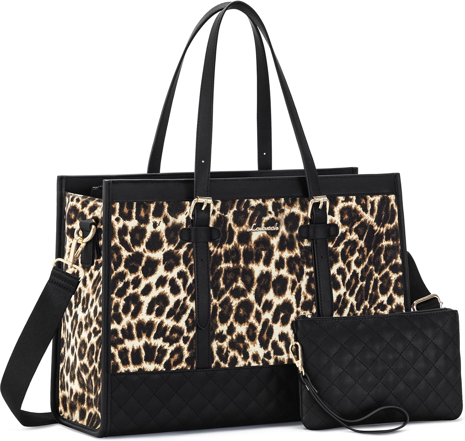 LOVEVOOK Laptop Bag for Women 15.6 inch Canvas Laptop Tote Bag, Large Capacity Work Bags with Clutch Purse, Computer Bags Office Business Briefcase, Casual Handbag for Travel College Teacher