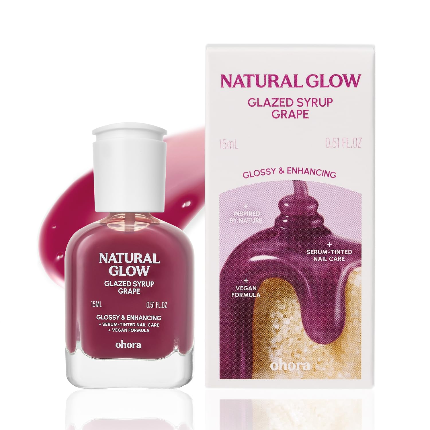 ohora 2-in-1 Sheer Nail Polish & Strengthener – Grape | Tinted Nail Concealer | Nail Hardener for Weak, Damaged Nails | Nail Care Polish with Glossy Finish | Glazed-Syrup Formula, 15 mL
