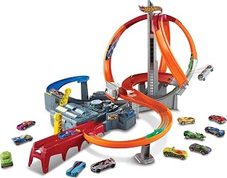 Hot Wheels Track Set Spin Storm, 3 Intersections for Crashing & Motorized Booster, 1:64 Scale Toy Car (Amazon Exclusive)