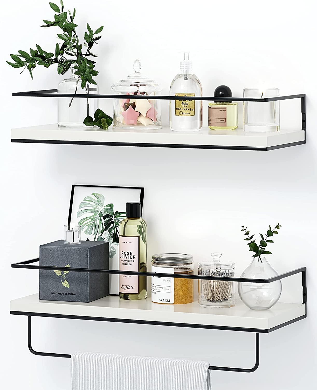 NUCAZA White Floating Shelves Wall Mounted Set of 2 With 18kg Weight Capacity, Hanging Wall shelves for Bedroom, Kitchen, Bathroom, Living Room, Home Office, Storage Organiser - Solid Wood Shelf