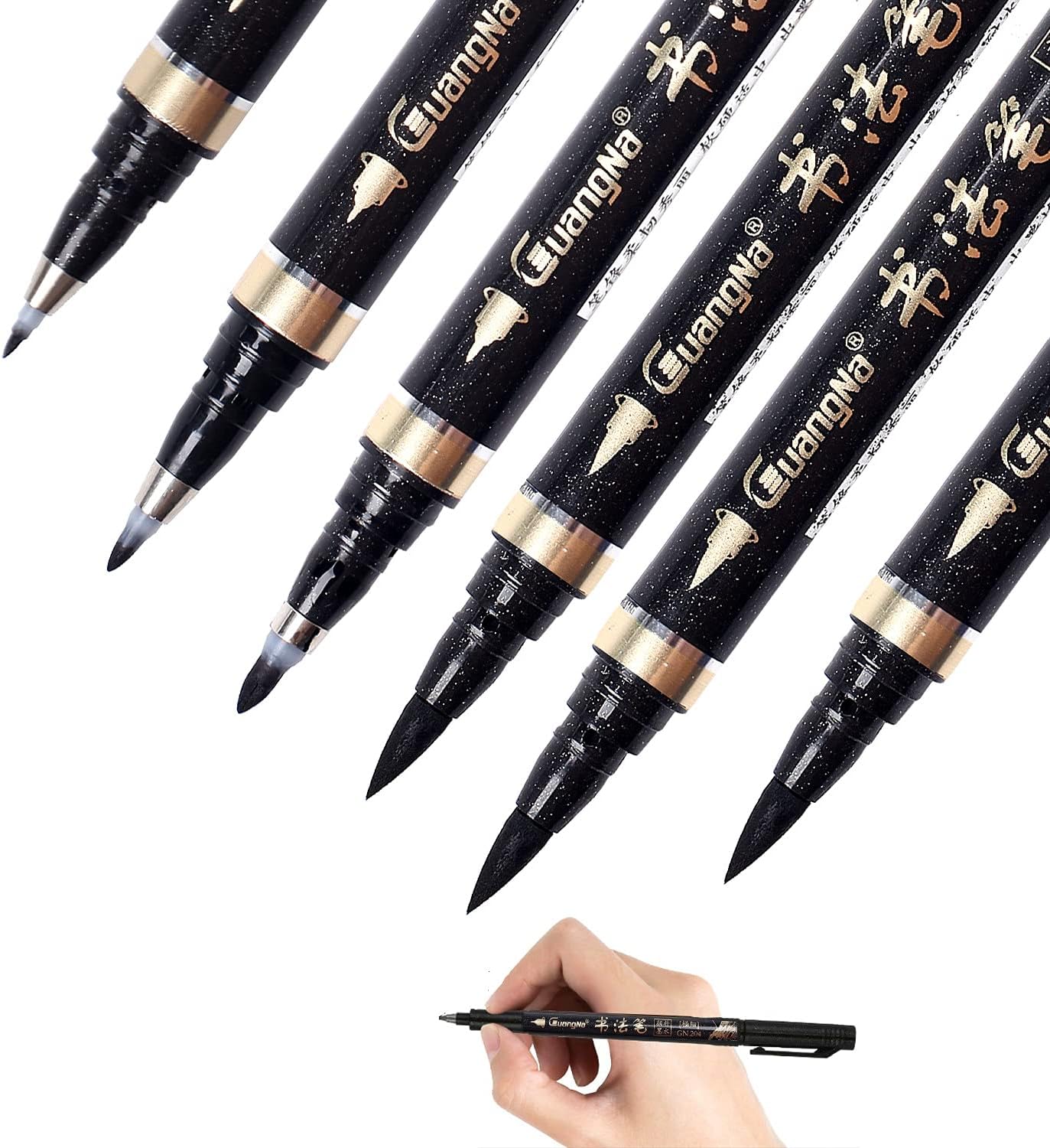 Reastar Calligraphy Pens, 6 PCS Calligraphy Set for Beginners, Refill Brush Pens Calligraphy - for Lettering, Beginners Writing, Signature, Watercolor Illustrations, Design And Art Drawing (4 Sizes)