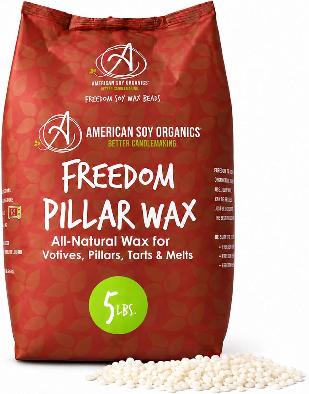 American Soy Organics Freedom Pillar Soy Wax Beads, Candle Wax, 5 lbs