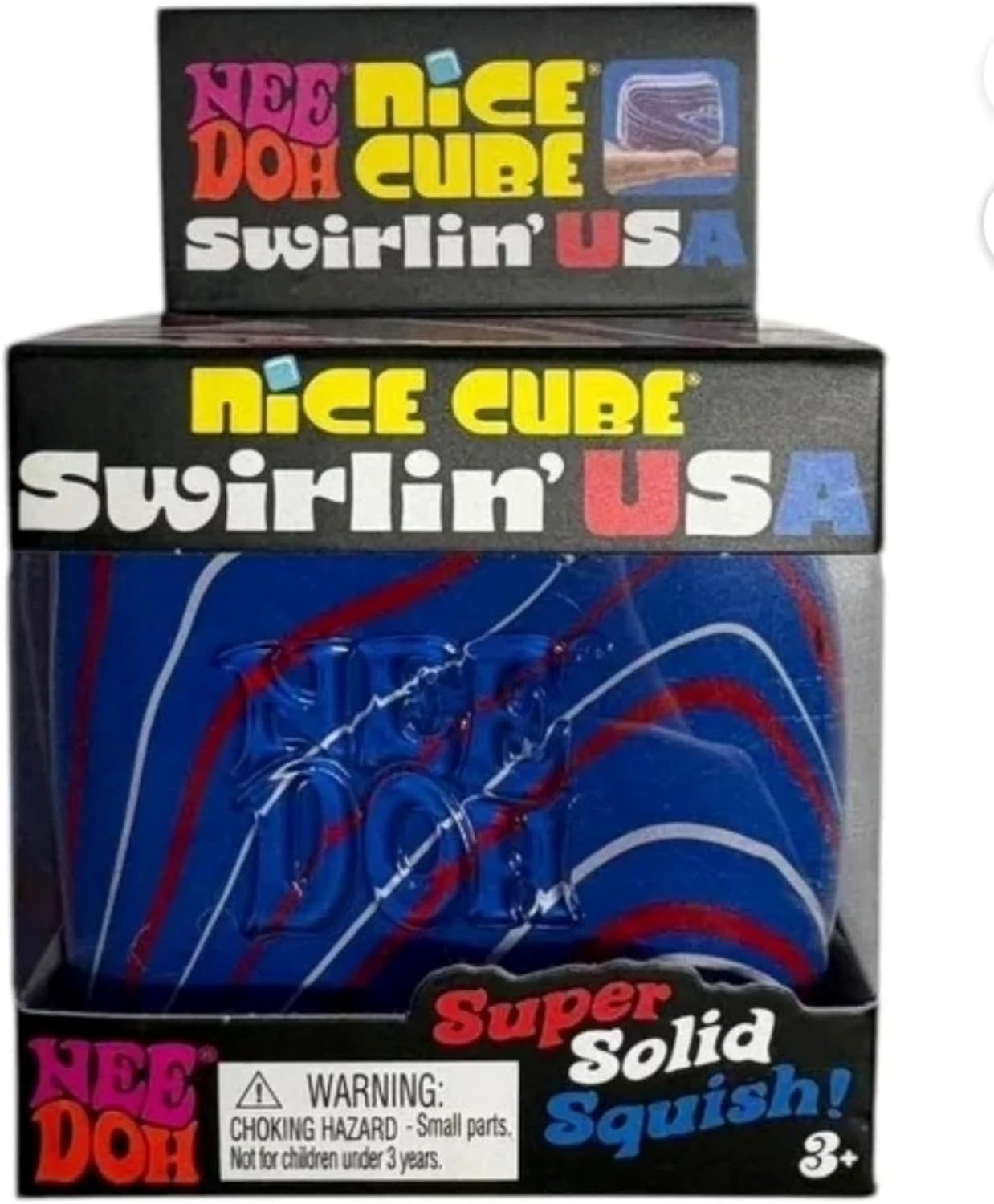 Schylling Needoh Swirlin' USA Nice Cube - Sensory Squeeze Toy with Super Solid Squish - 2.25" Cube - Pack of 1