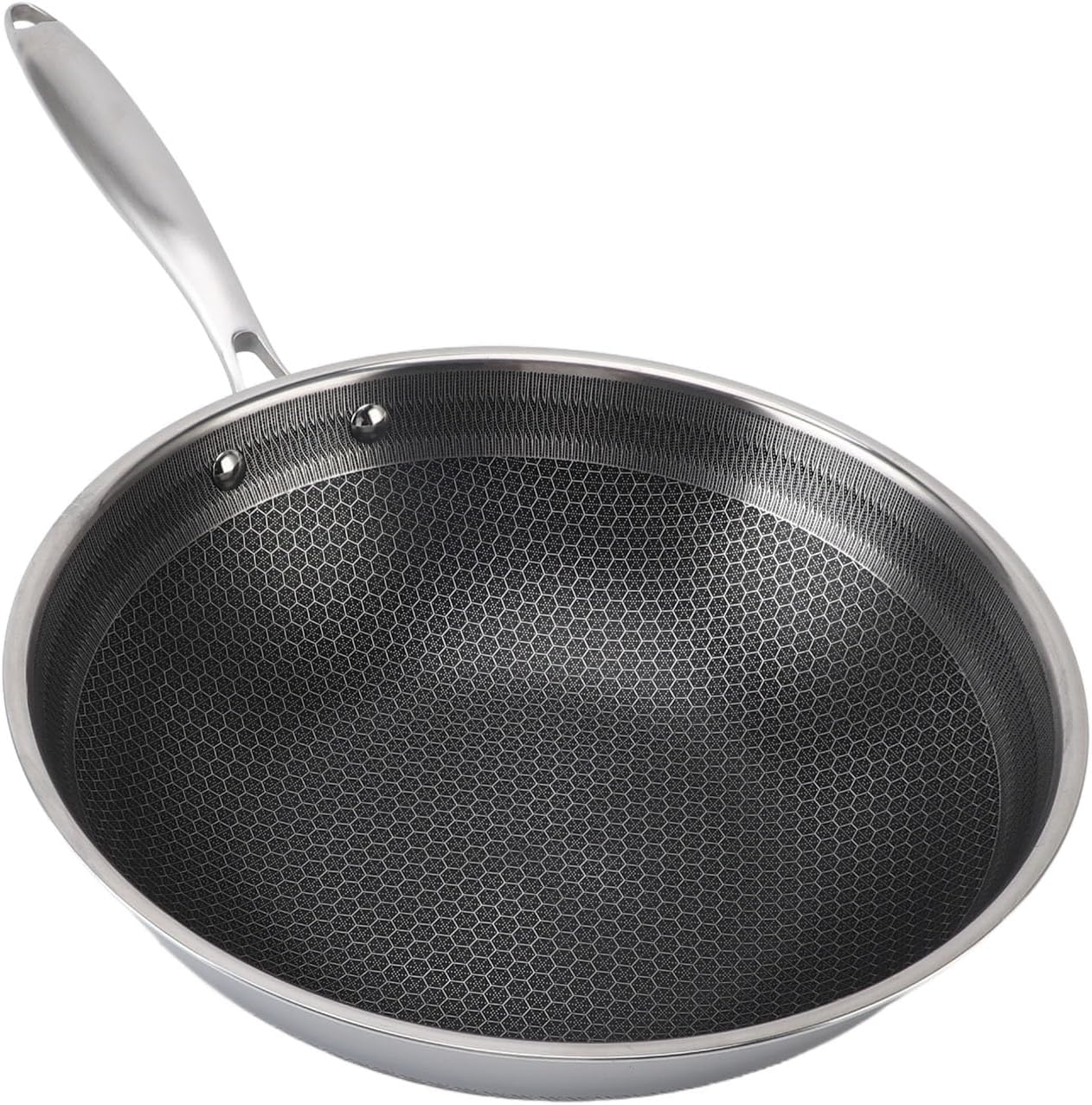 TOPINCN Hybrid Nonstick 9.5 Inch Stainless Steel Frying Pan, Skillet Hexclad Cookware Pan, Induction Fry Pan Compatible with All Cooktops and Gas, Dishwasher Safe (30cm)
