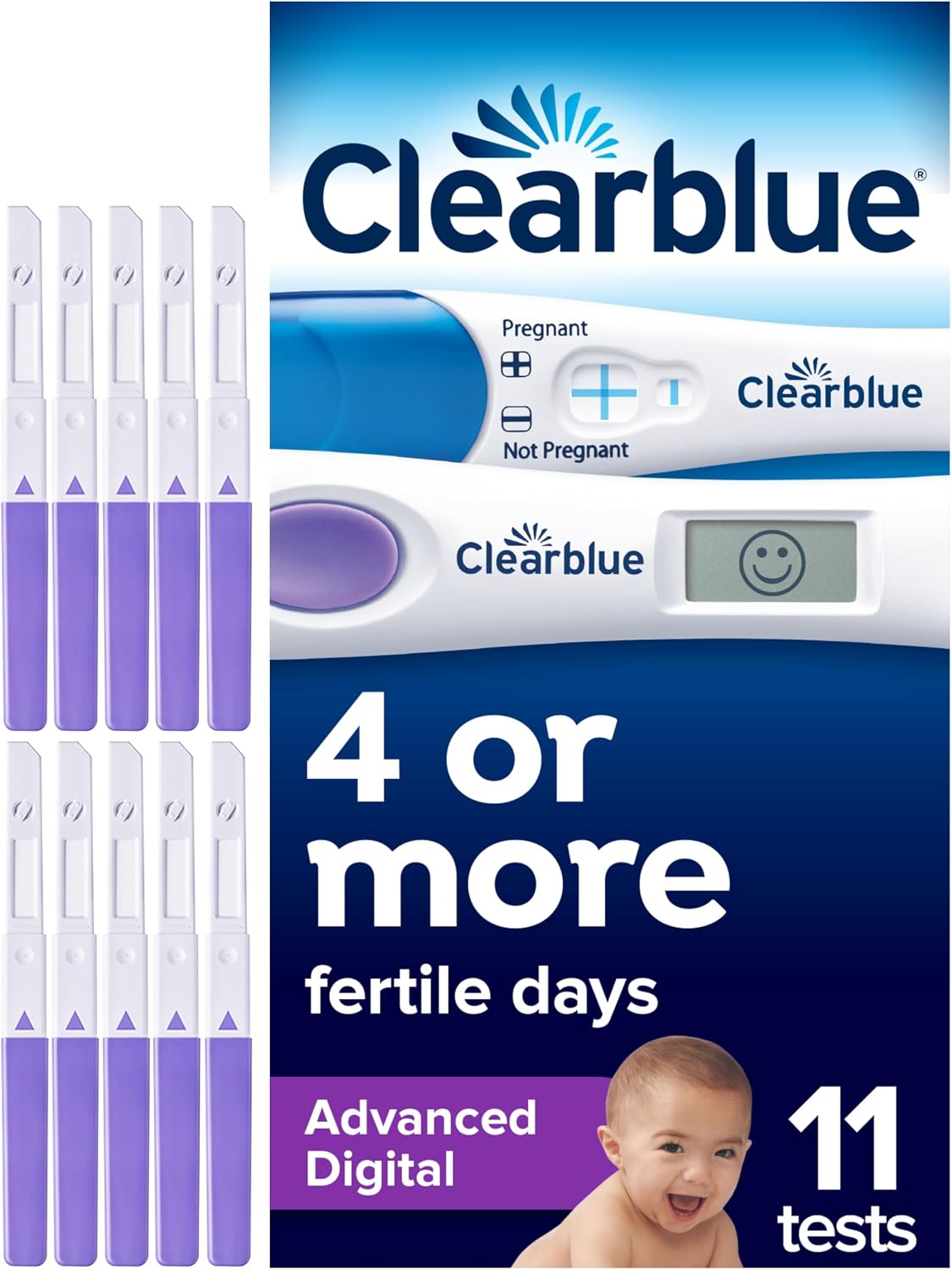 Clearblue Digital Ovulation and Pregnancy Test - Double Your Chances of Getting Pregnant. 10 Advanced Digital Ovulation Tests and 1 Rapid Detection Pregnancy Test, Try The Free Cycle Tracking App