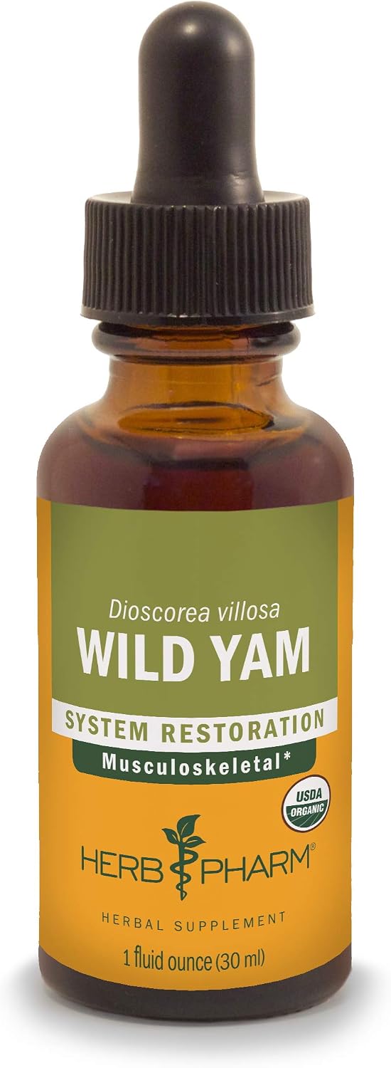 Herb Pharm Certified Organic Wild Yam Liquid Extract Drops for Musculoskeletal System Support, 1 Oz