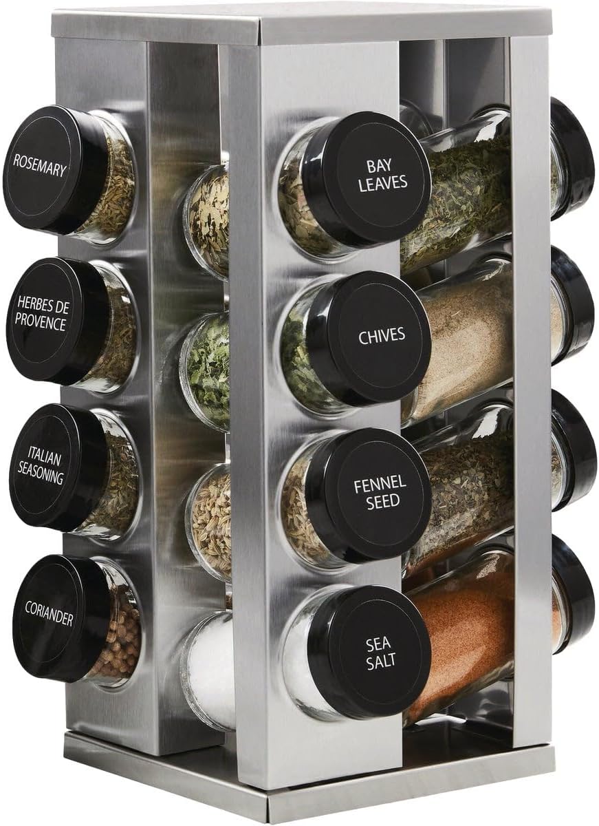 Kamenstein Heritage 16-Jar Revolving Countertop Spice Rack with Free Spice Refills for 5 Years