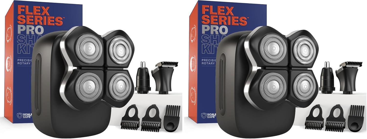 Freebird Electric Head & Body Hair Shaver - Mens Cordless Waterproof Razor with Rotary Blades (FlexSeries Pro, Shaver Kit) (Pack of 2)