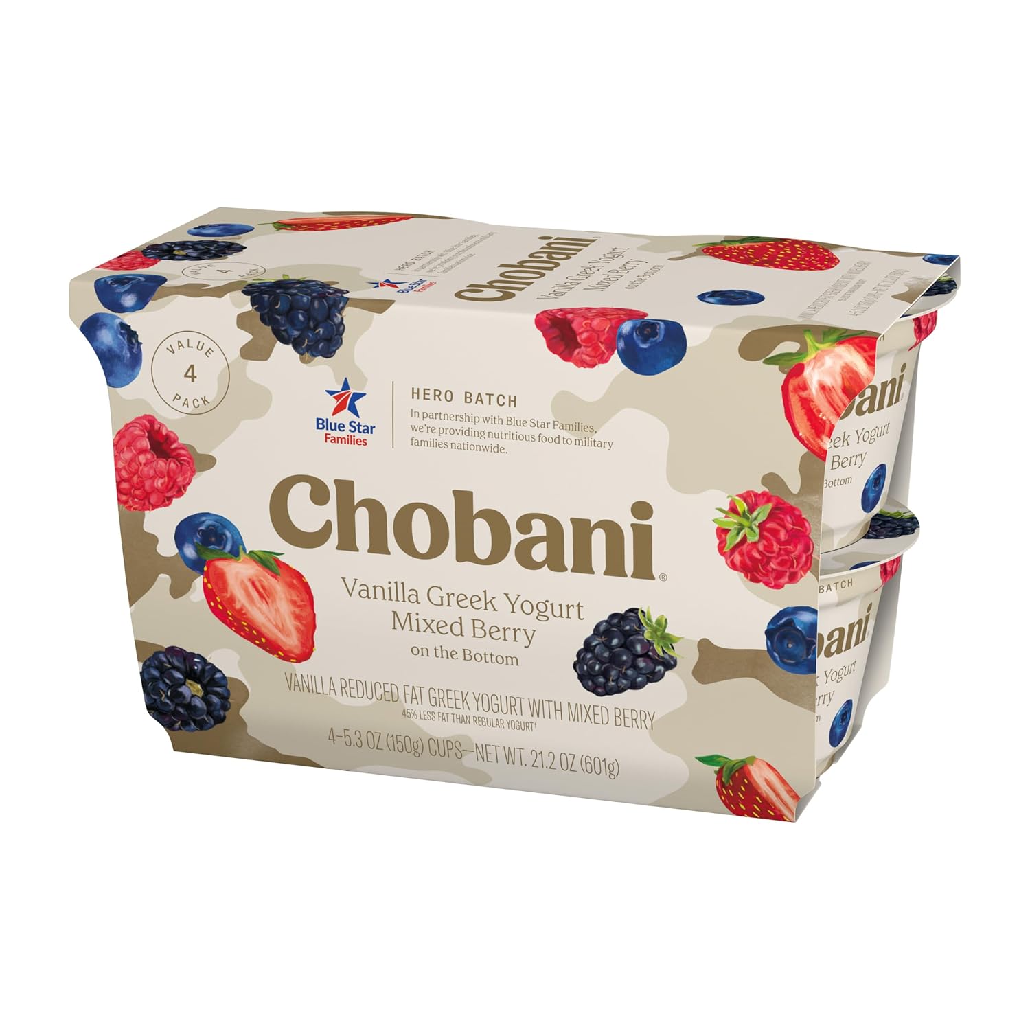Chobani® Low-Fat Vanilla Greek Yogurt, Mixed Berry on the Bottom 5.3oz 4-pack
